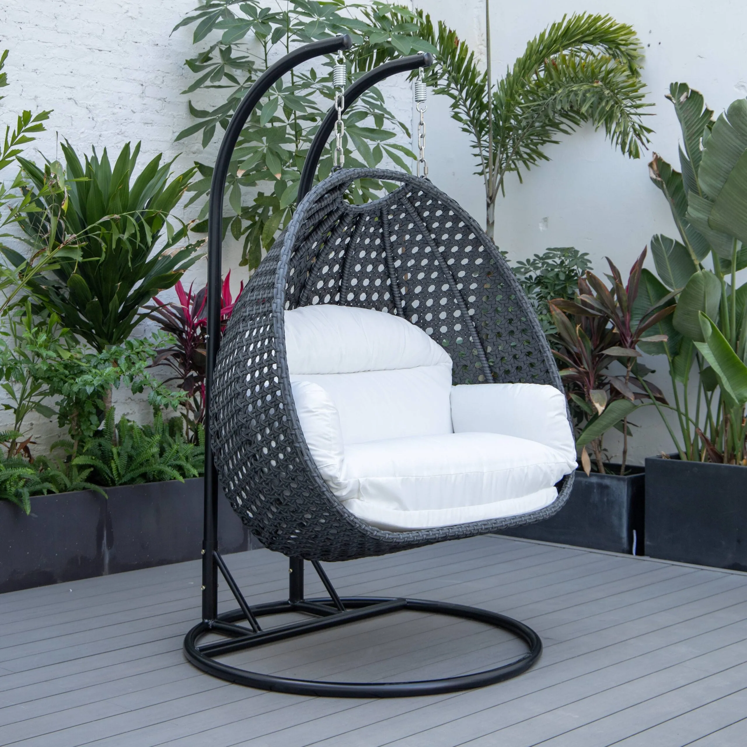 Fino Double Seater Hanging Swing With Stand For Balcony , Garden Swing (Dark Grey)