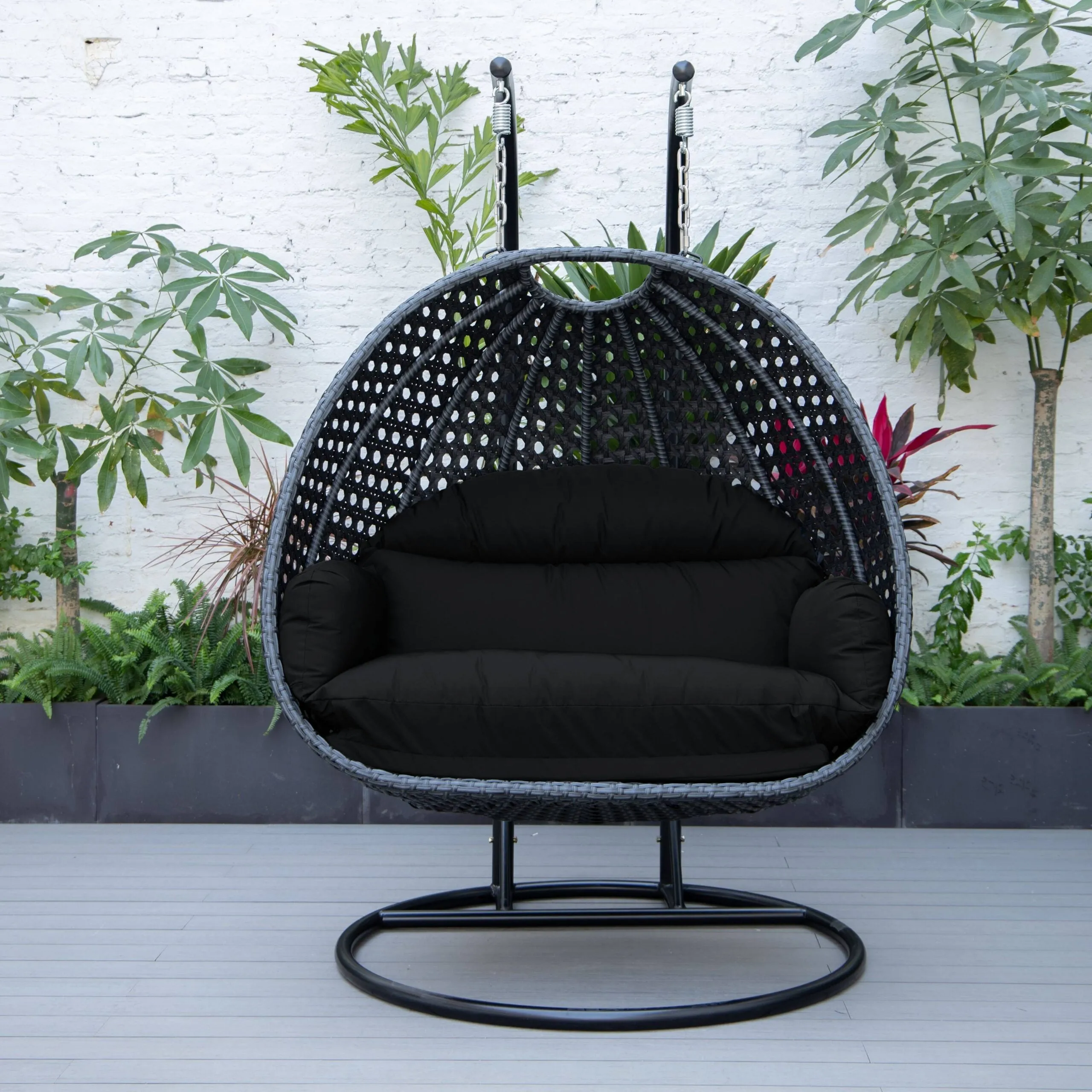 Fino Double Seater Hanging Swing With Stand For Balcony , Garden Swing (Dark Grey)