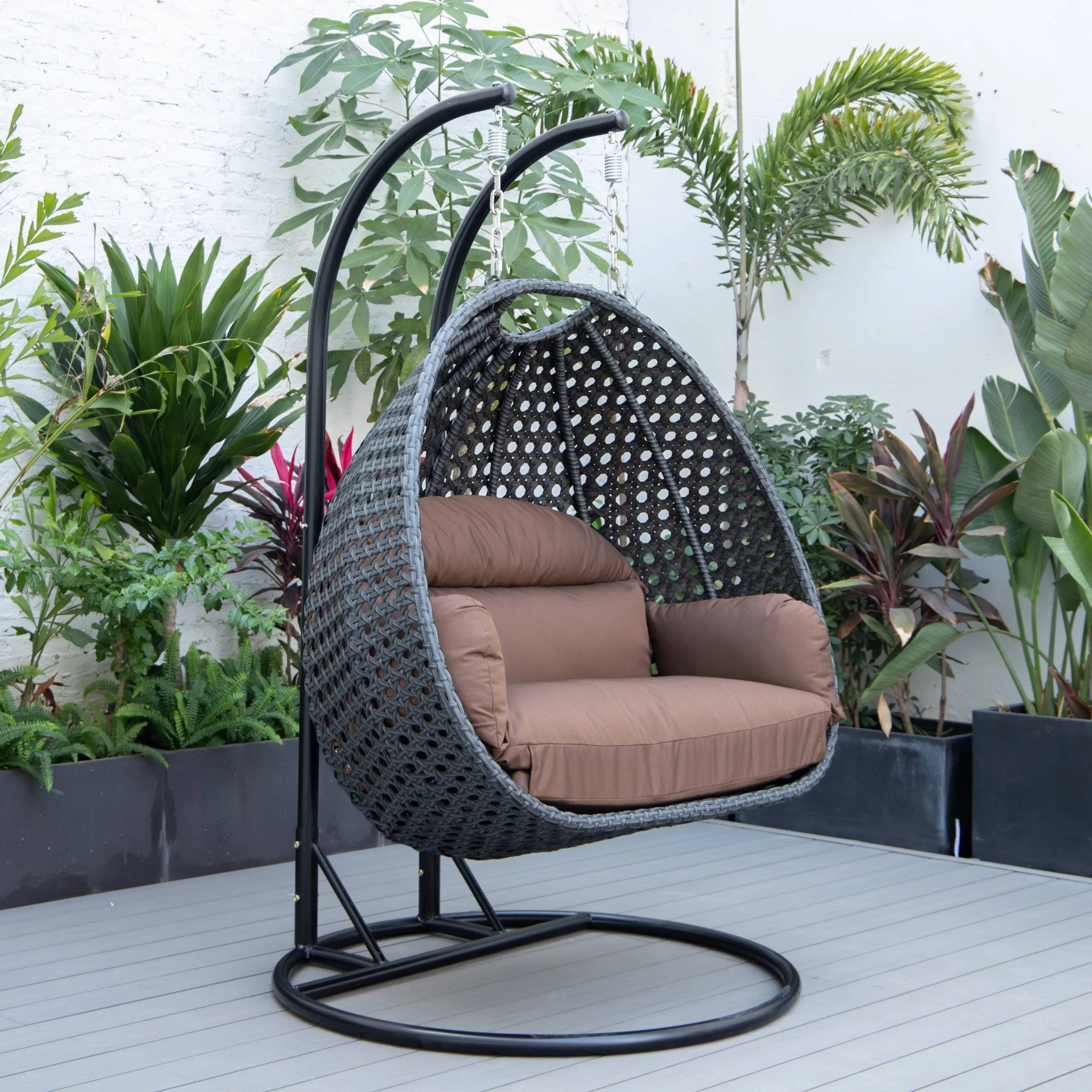 Fino Double Seater Hanging Swing With Stand For Balcony , Garden Swing (Dark Grey)