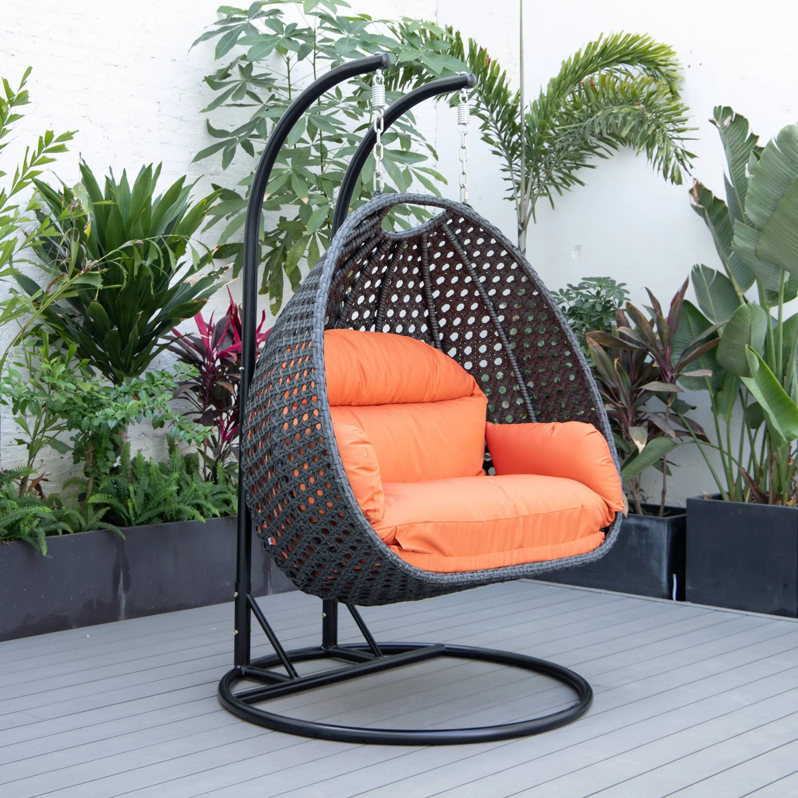 Fino Double Seater Hanging Swing With Stand For Balcony , Garden Swing (Dark Grey)