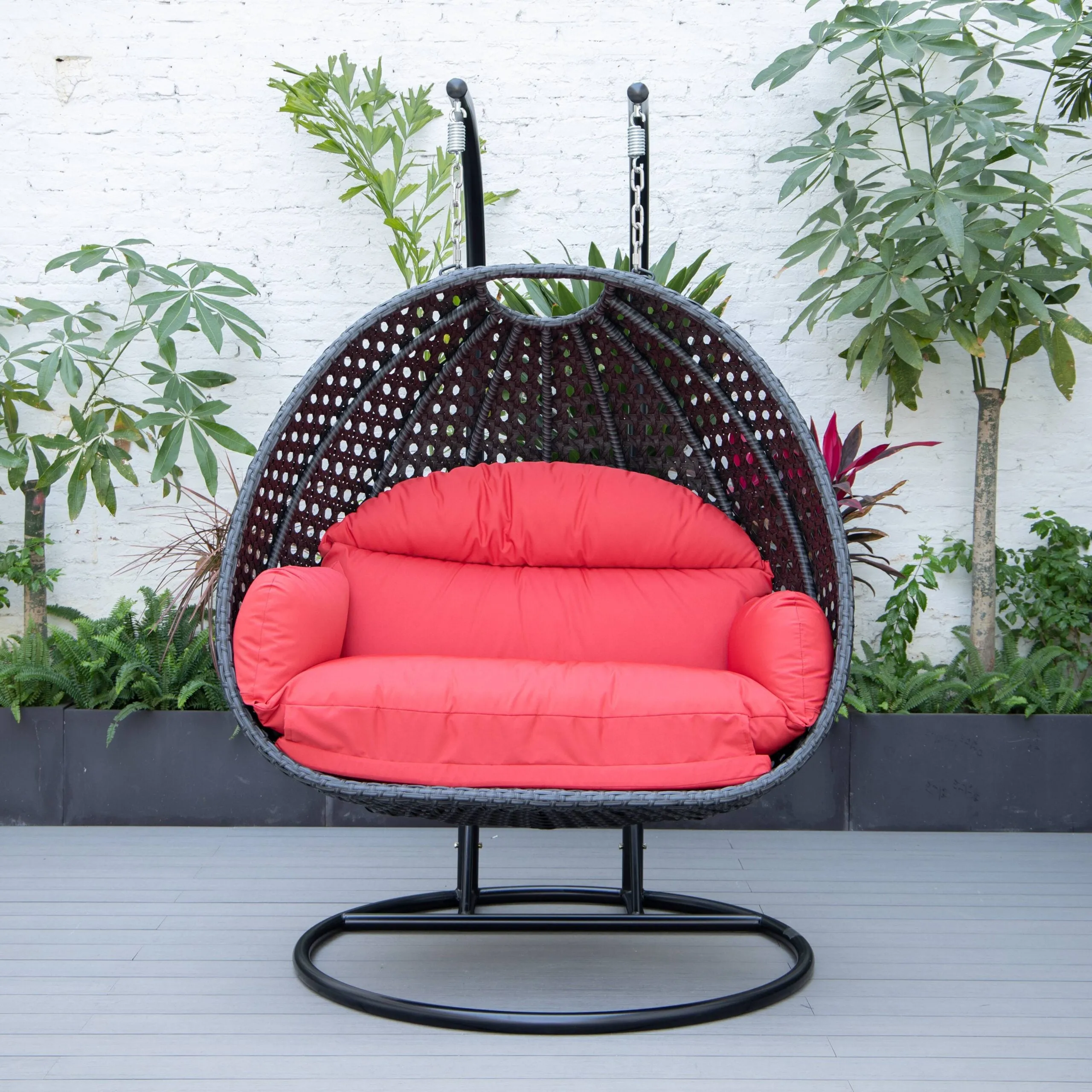 Fino Double Seater Hanging Swing With Stand For Balcony , Garden Swing (Dark Grey)