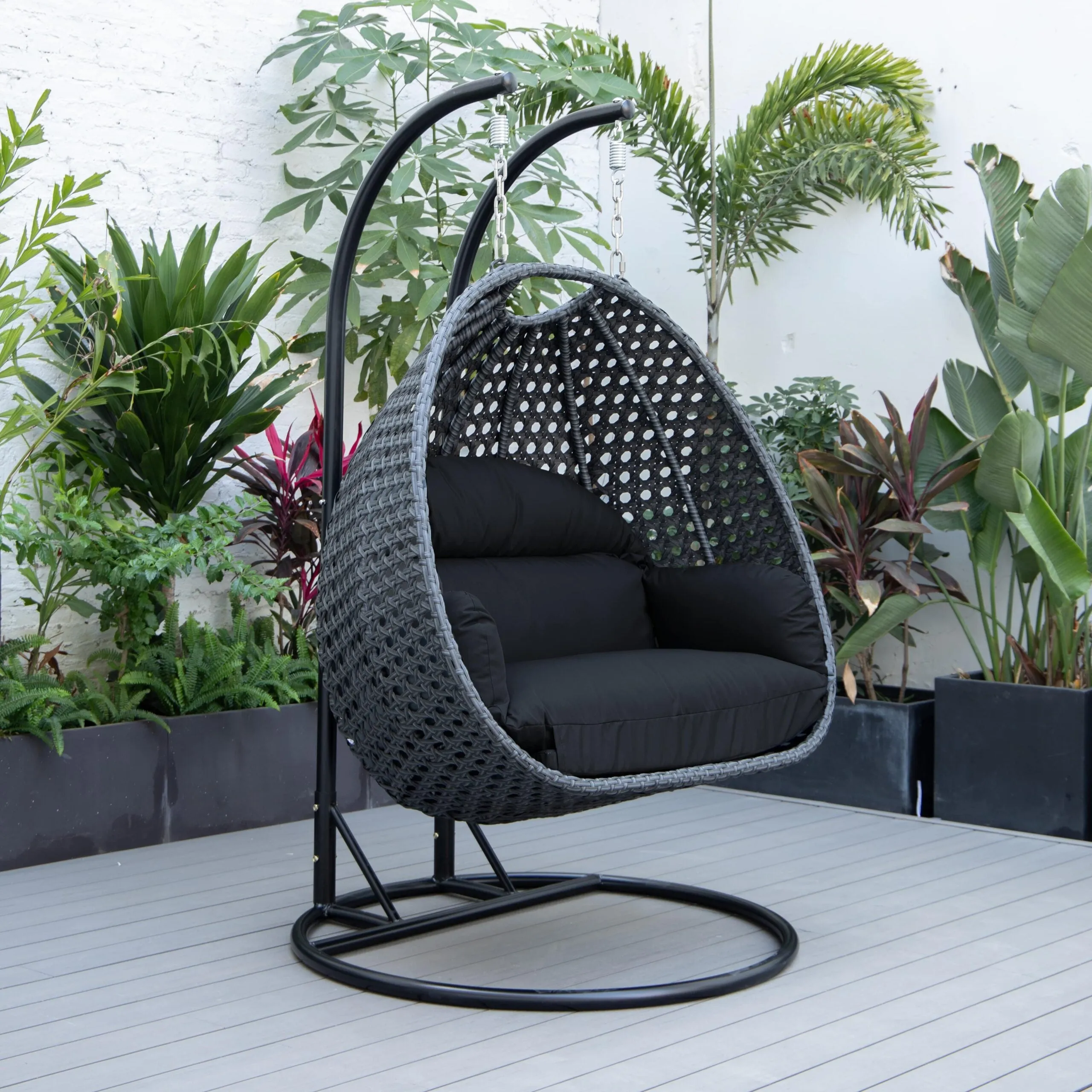 Fino Double Seater Hanging Swing With Stand For Balcony , Garden Swing (Dark Grey)