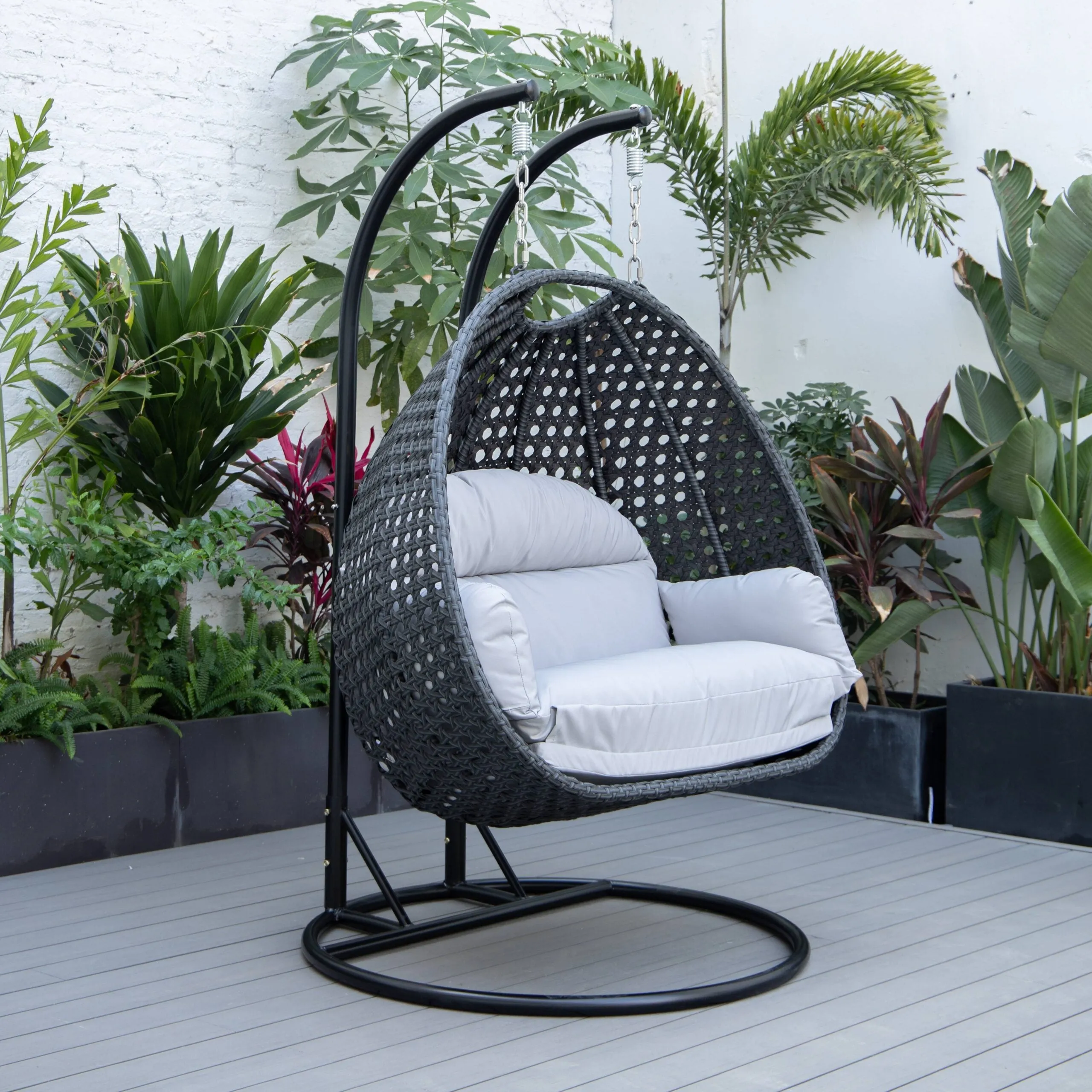 Fino Double Seater Hanging Swing With Stand For Balcony , Garden Swing (Dark Grey)