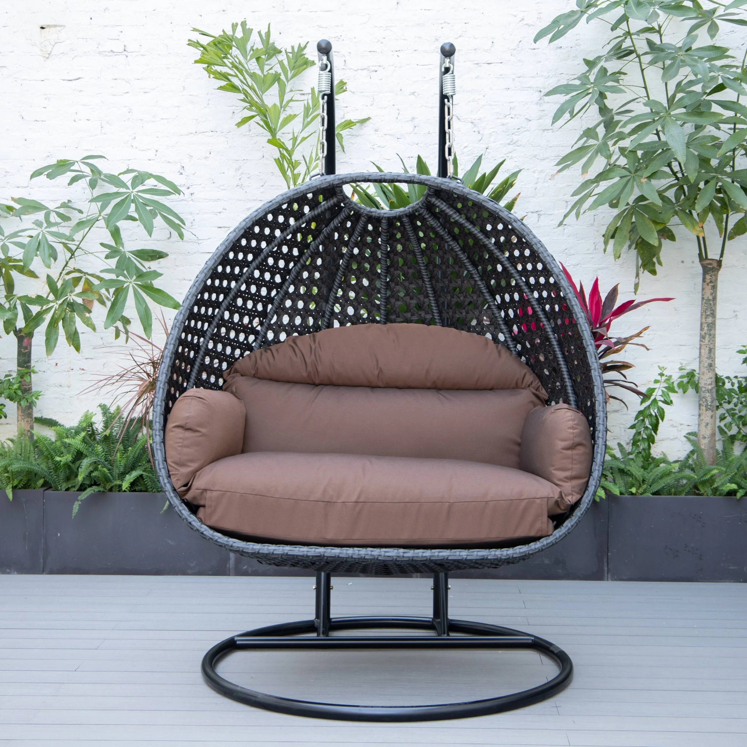 Fino Double Seater Hanging Swing With Stand For Balcony , Garden Swing (Dark Grey)