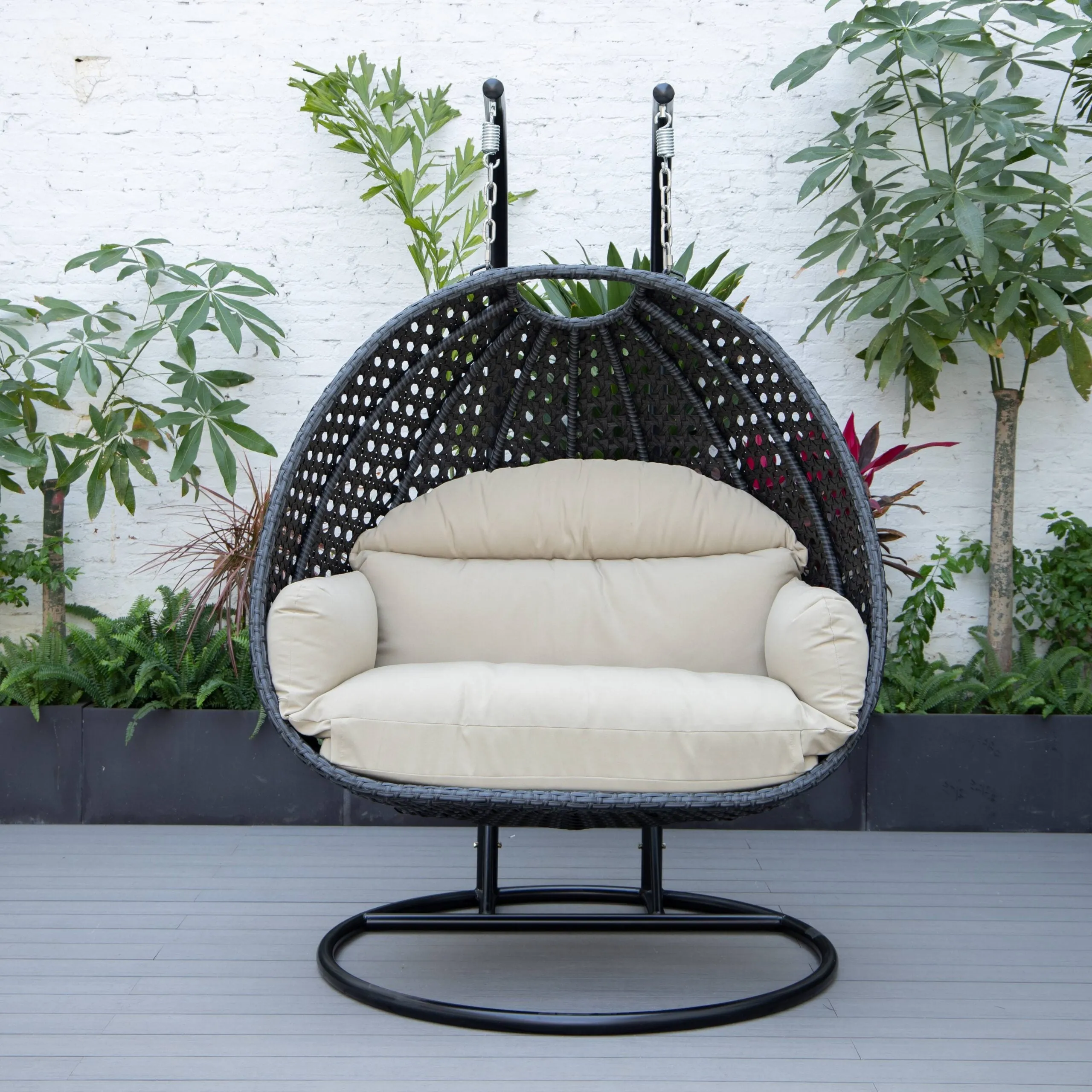Fino Double Seater Hanging Swing With Stand For Balcony , Garden Swing (Dark Grey)