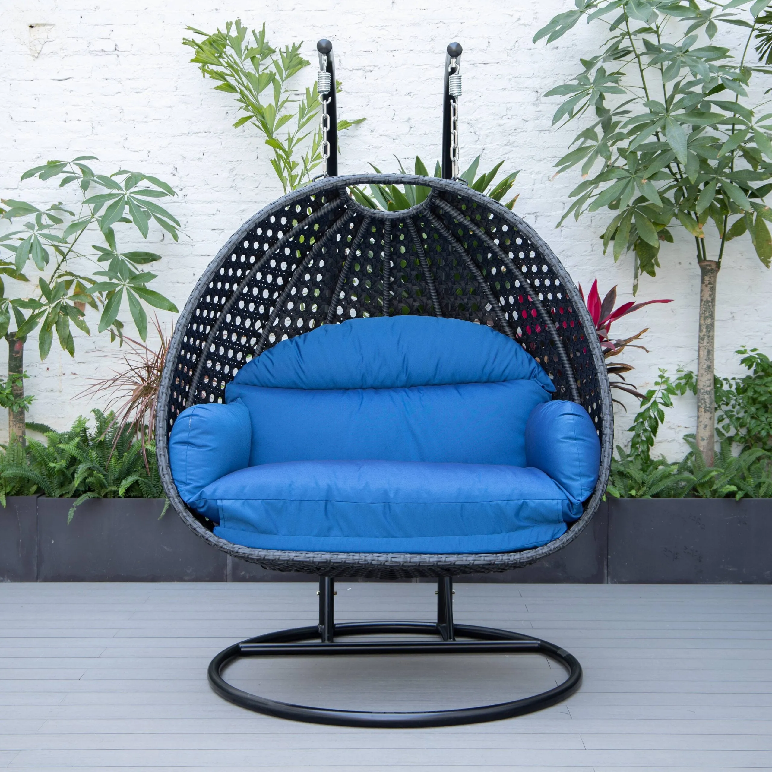 Fino Double Seater Hanging Swing With Stand For Balcony , Garden Swing (Dark Grey)