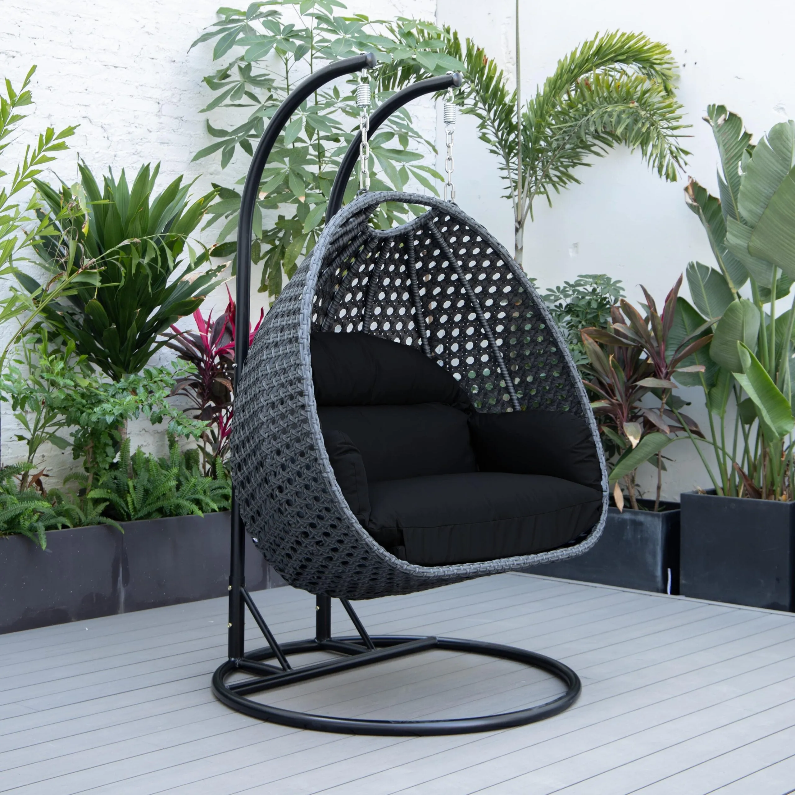 Fino Double Seater Hanging Swing With Stand For Balcony , Garden Swing (Dark Grey)