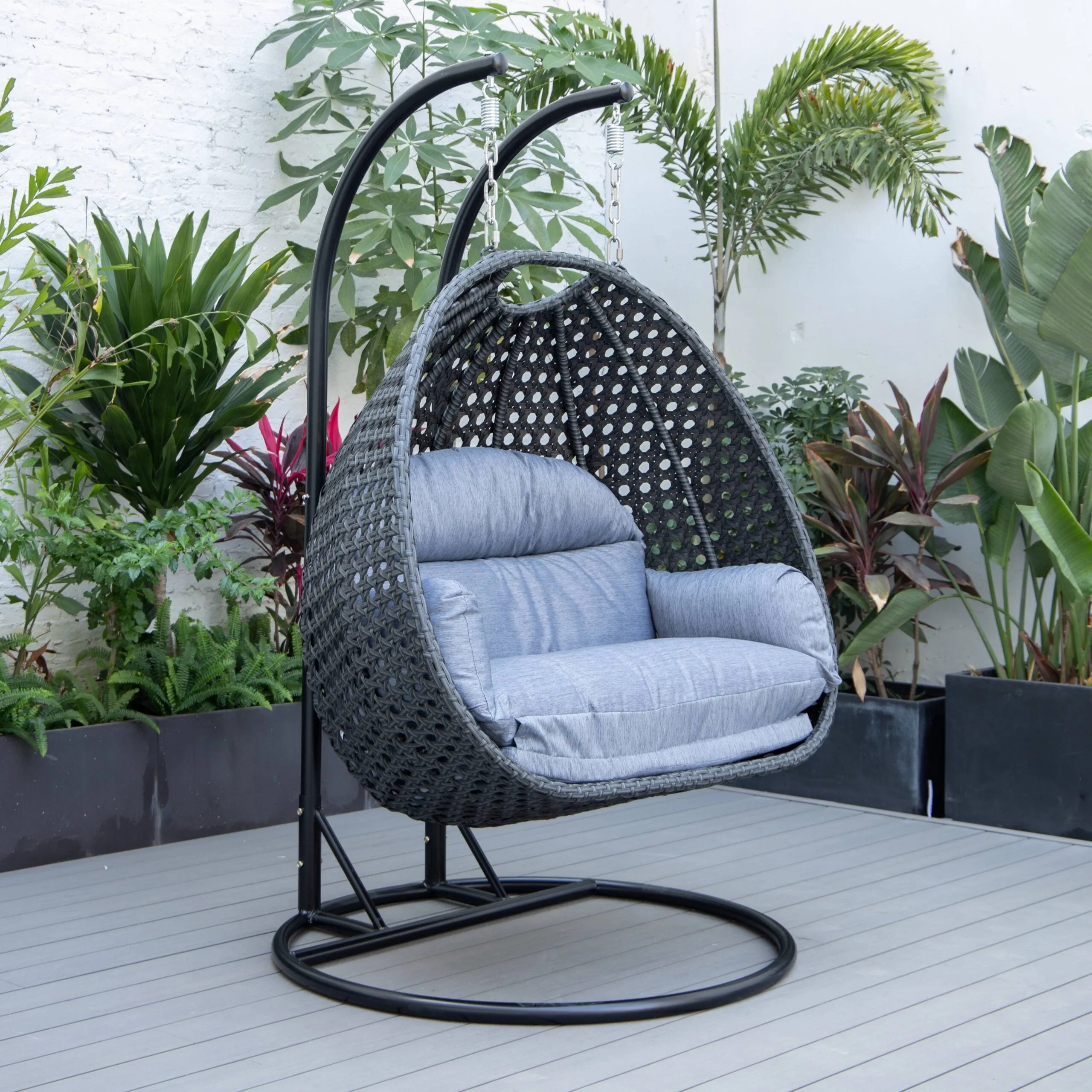 Fino Double Seater Hanging Swing With Stand For Balcony , Garden Swing (Dark Grey)