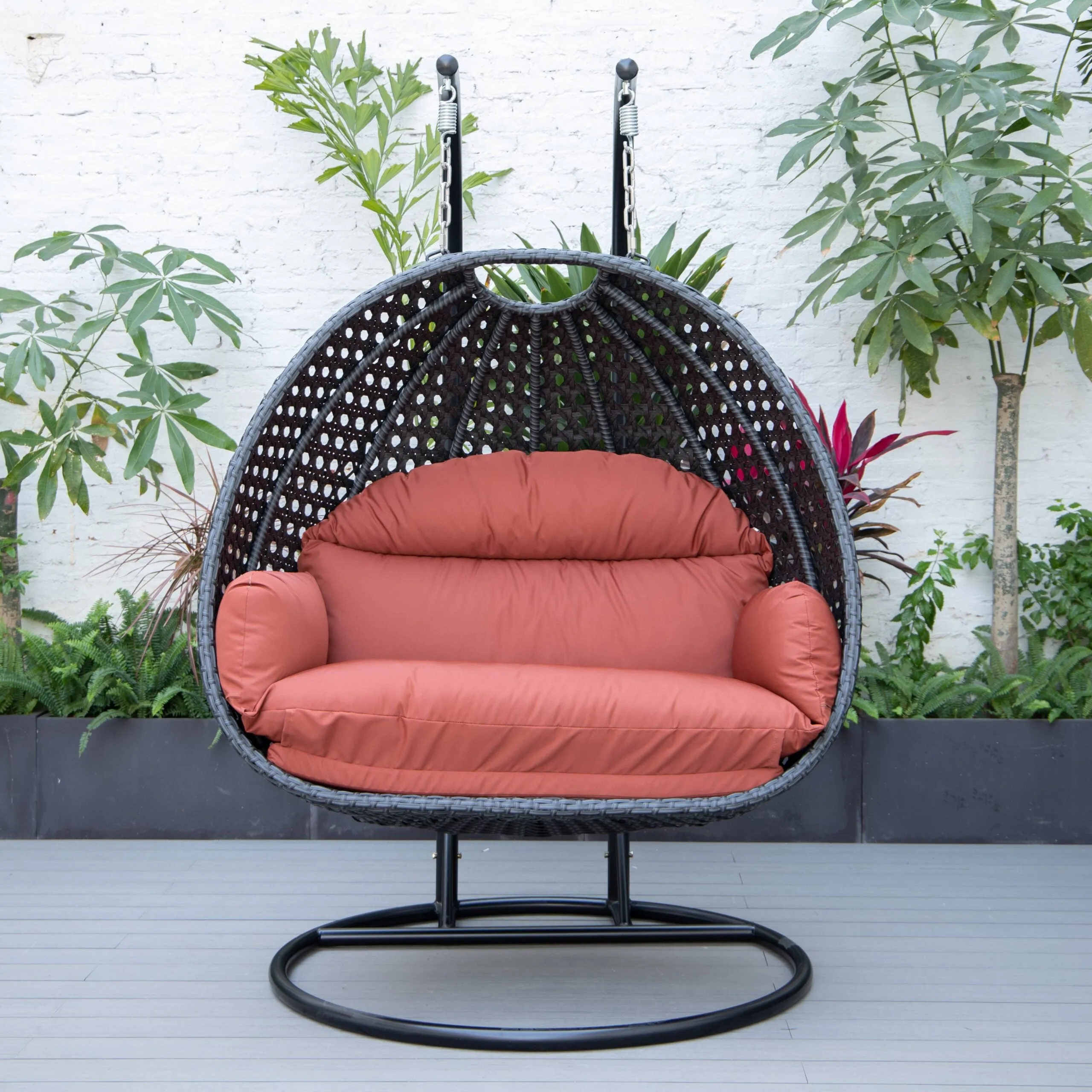 Fino Double Seater Hanging Swing With Stand For Balcony , Garden Swing (Dark Grey)