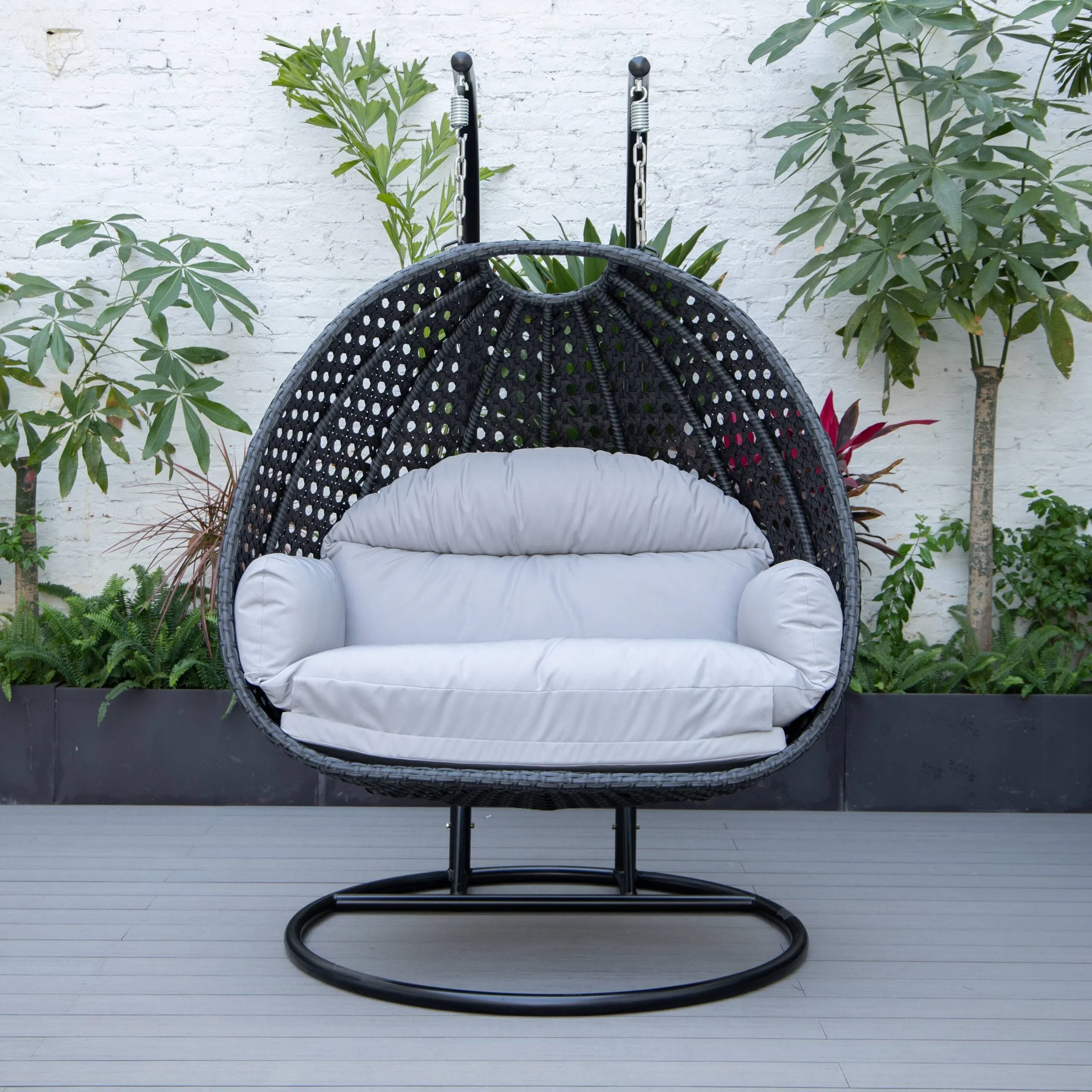 Fino Double Seater Hanging Swing With Stand For Balcony , Garden Swing (Dark Grey)