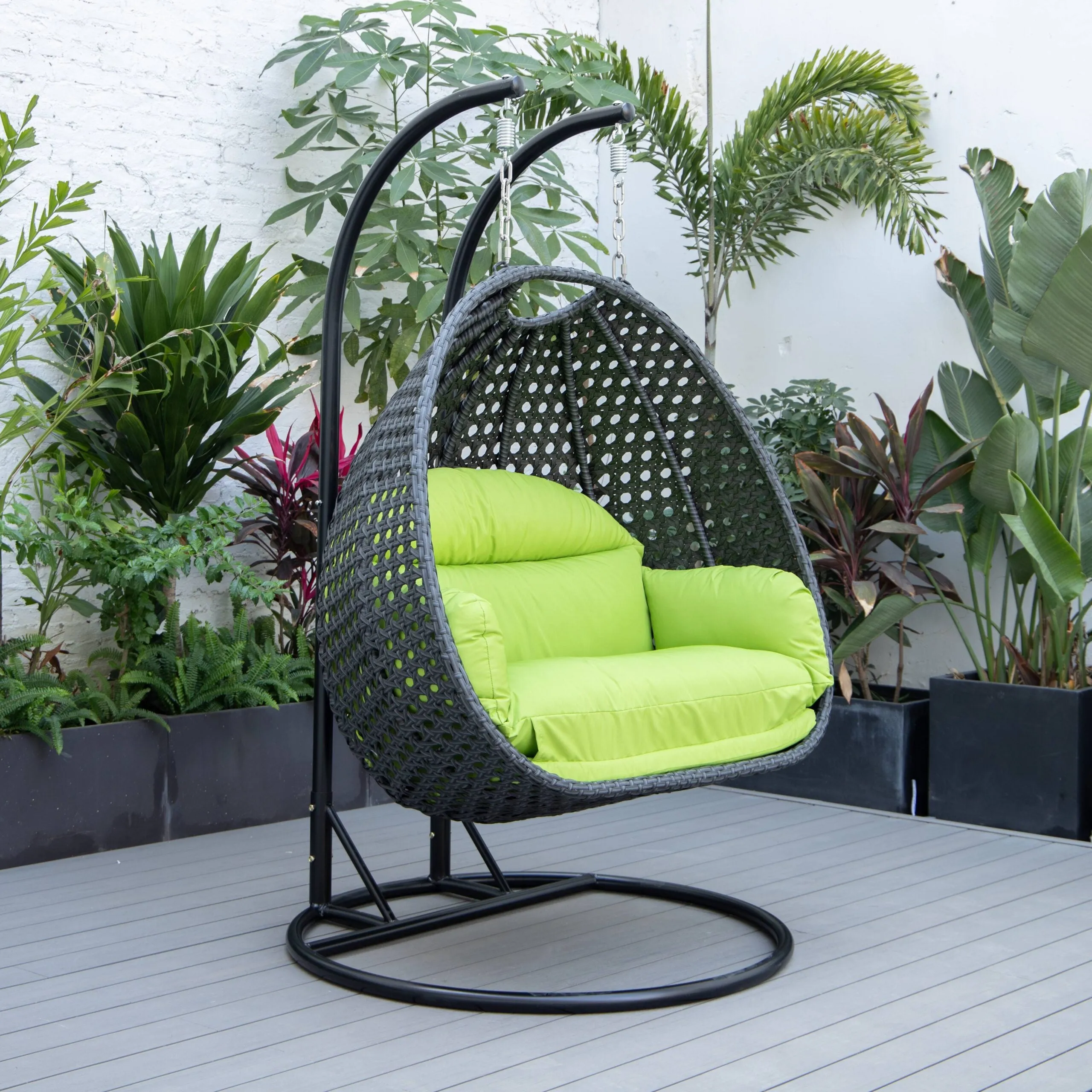Fino Double Seater Hanging Swing With Stand For Balcony , Garden Swing (Dark Grey)