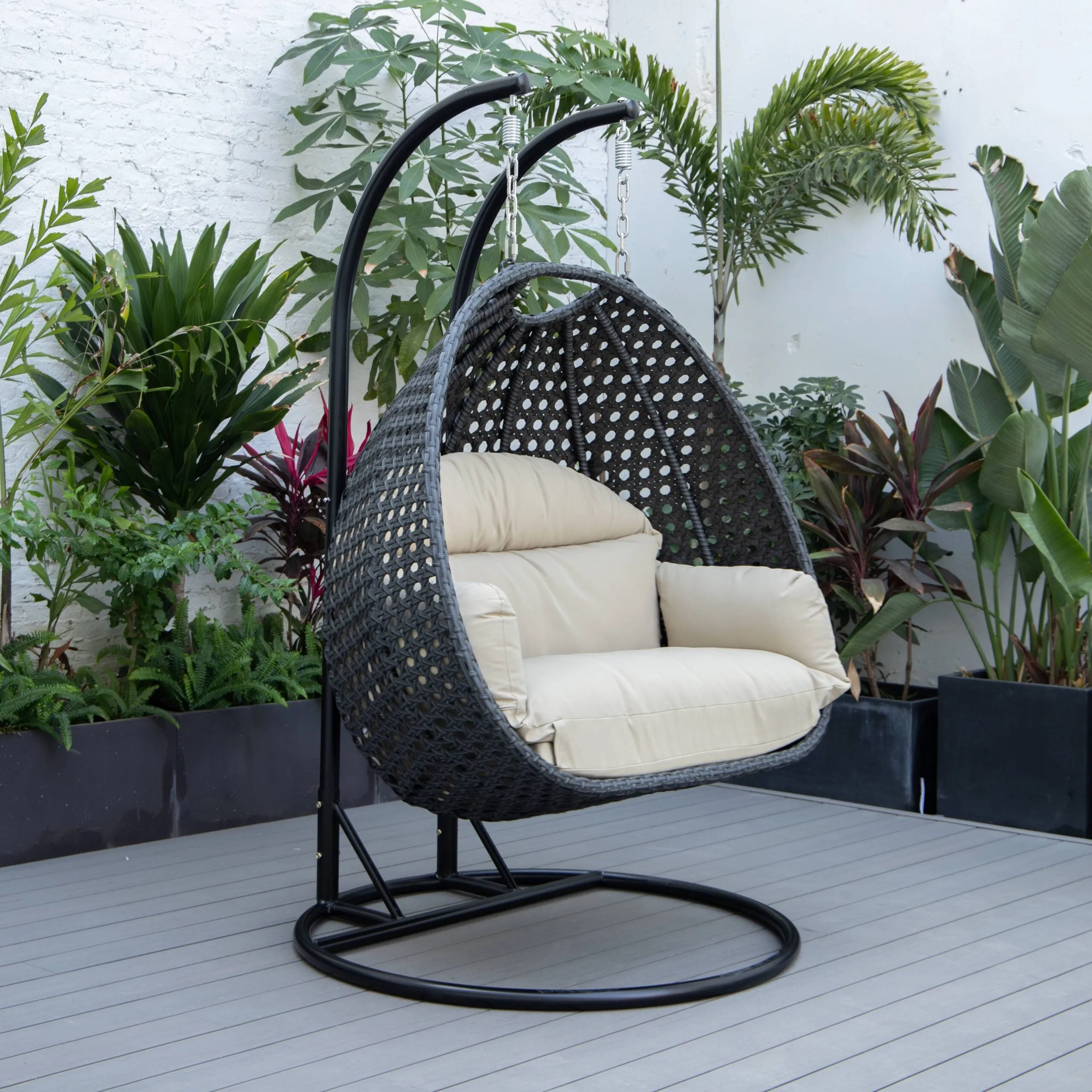 Fino Double Seater Hanging Swing With Stand For Balcony , Garden Swing (Dark Grey)
