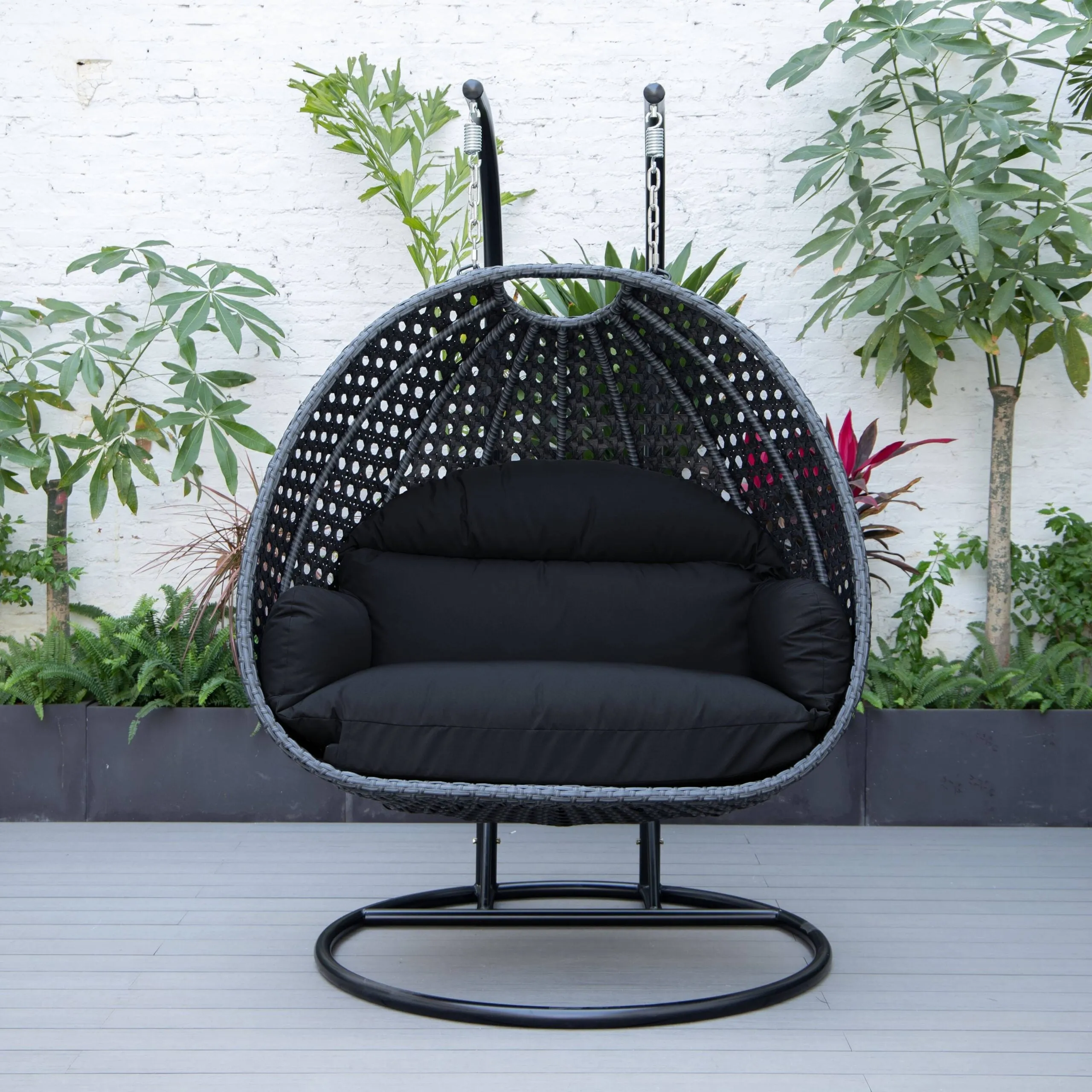 Fino Double Seater Hanging Swing With Stand For Balcony , Garden Swing (Dark Grey)