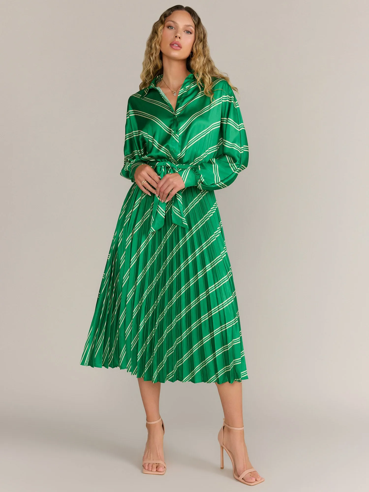 Flying Tomato Long Sleeve Striped Pleated Dress - Brands We Love