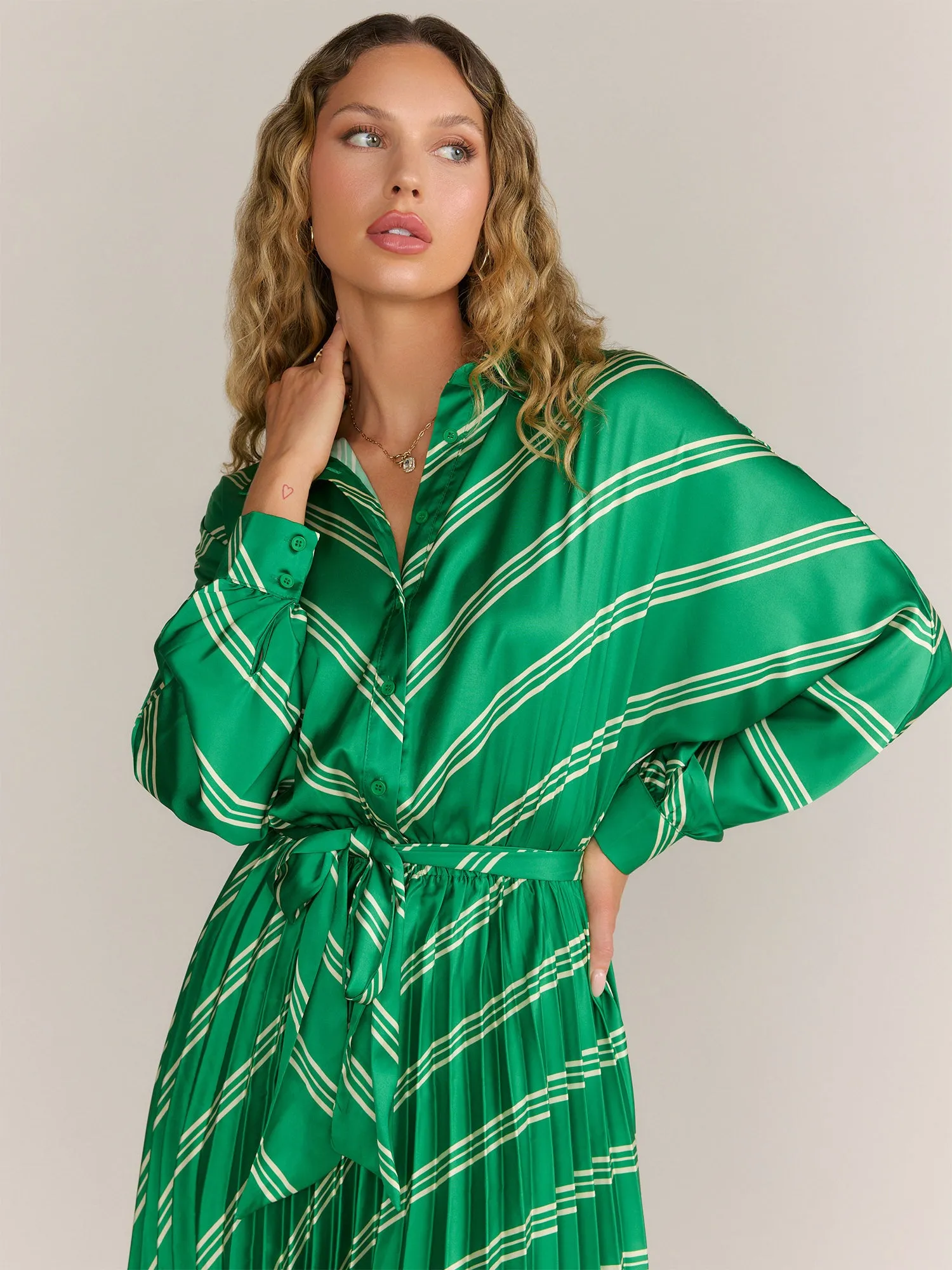 Flying Tomato Long Sleeve Striped Pleated Dress - Brands We Love