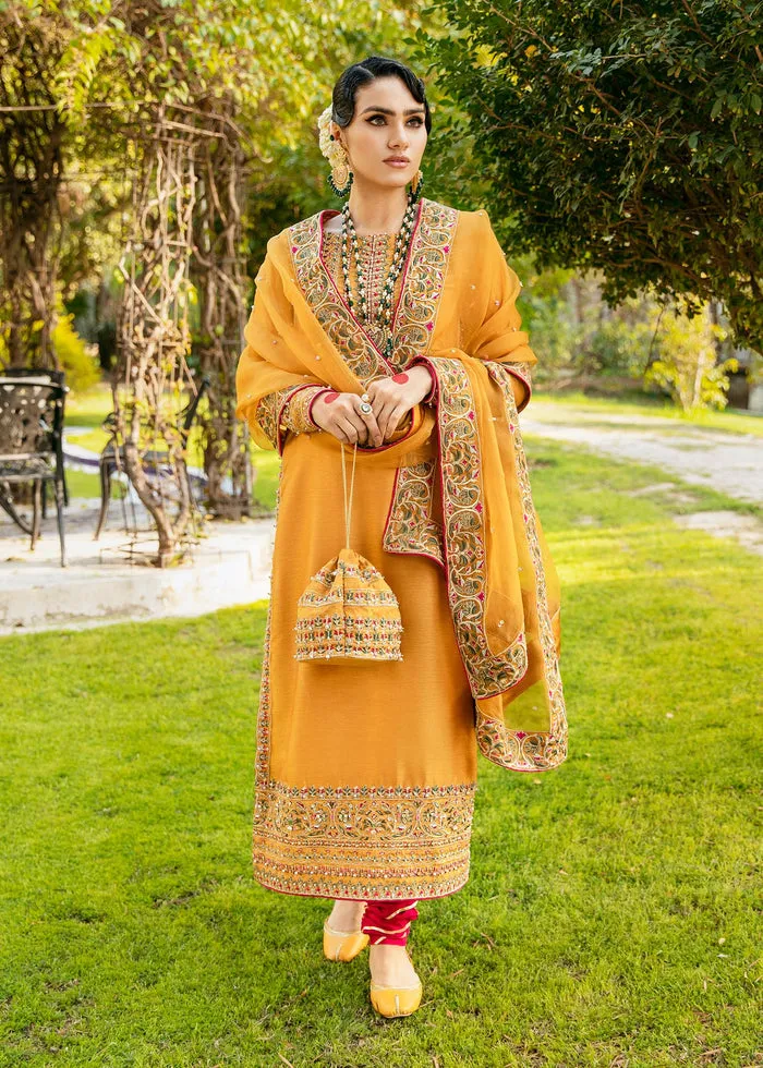 Golden Plain Raw Silk Suits for Pakistani Wedding Wear