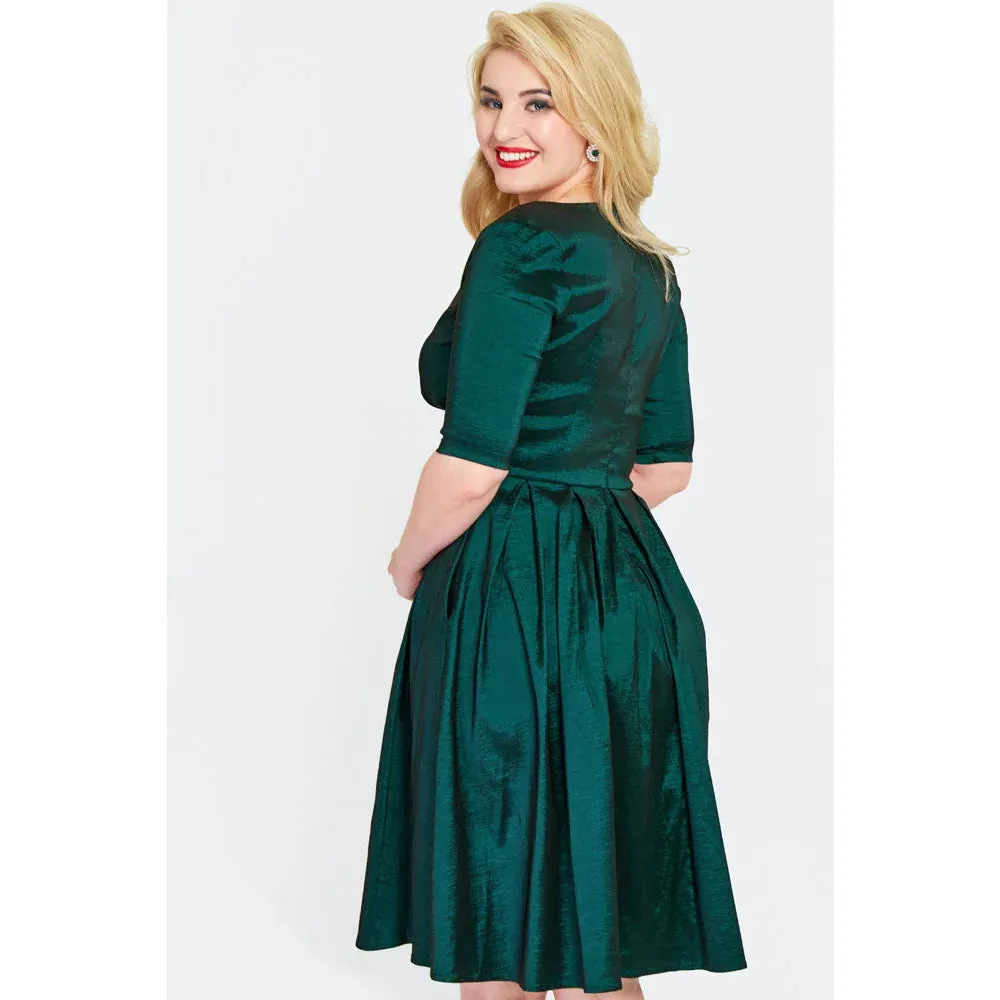 Green Taffeta Sweetheart Neck Flare Party Dress