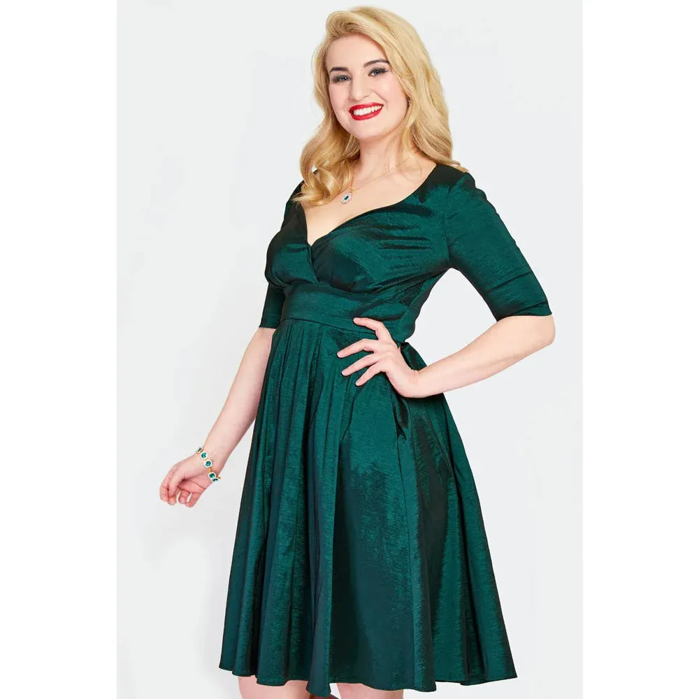 Green Taffeta Sweetheart Neck Flare Party Dress