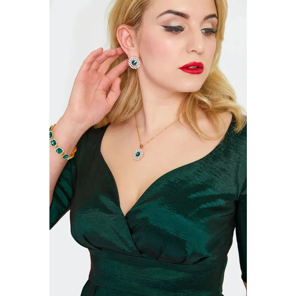 Green Taffeta Sweetheart Neck Flare Party Dress