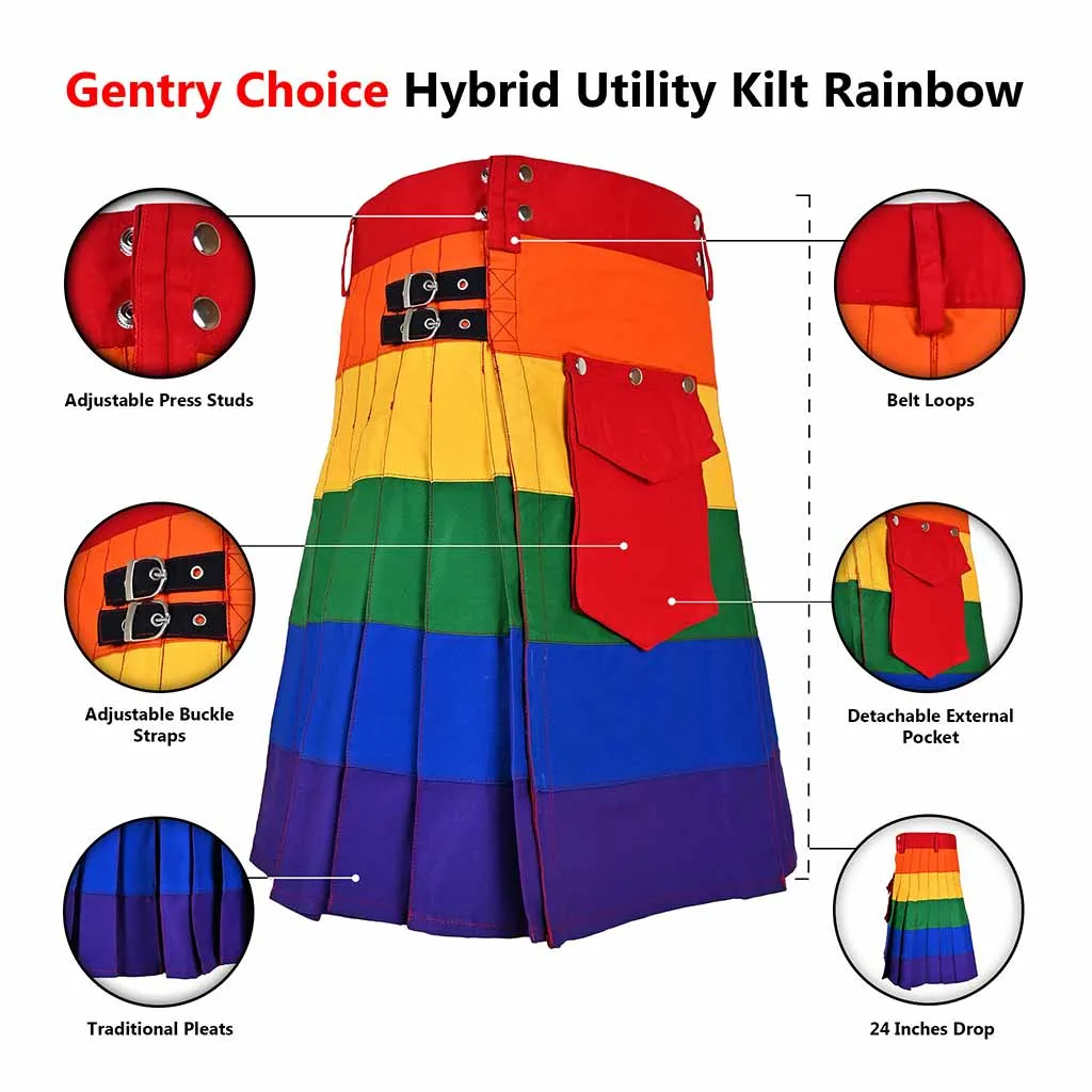Hybrid Cargo Kilt Rainbow Round Pleated