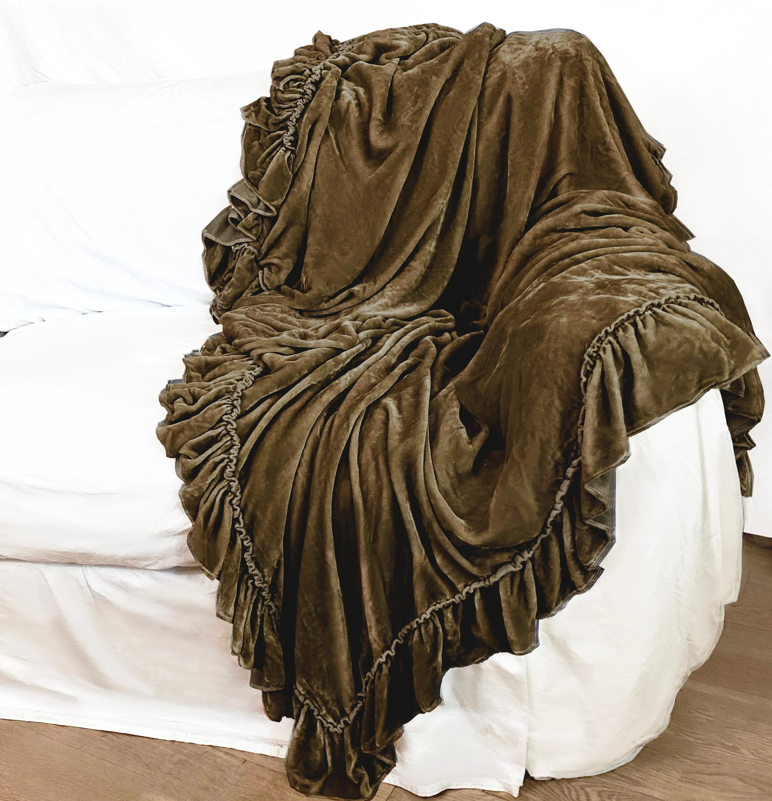 Isabella Silk Velvet Tatter Ruffle Throw - Topaz