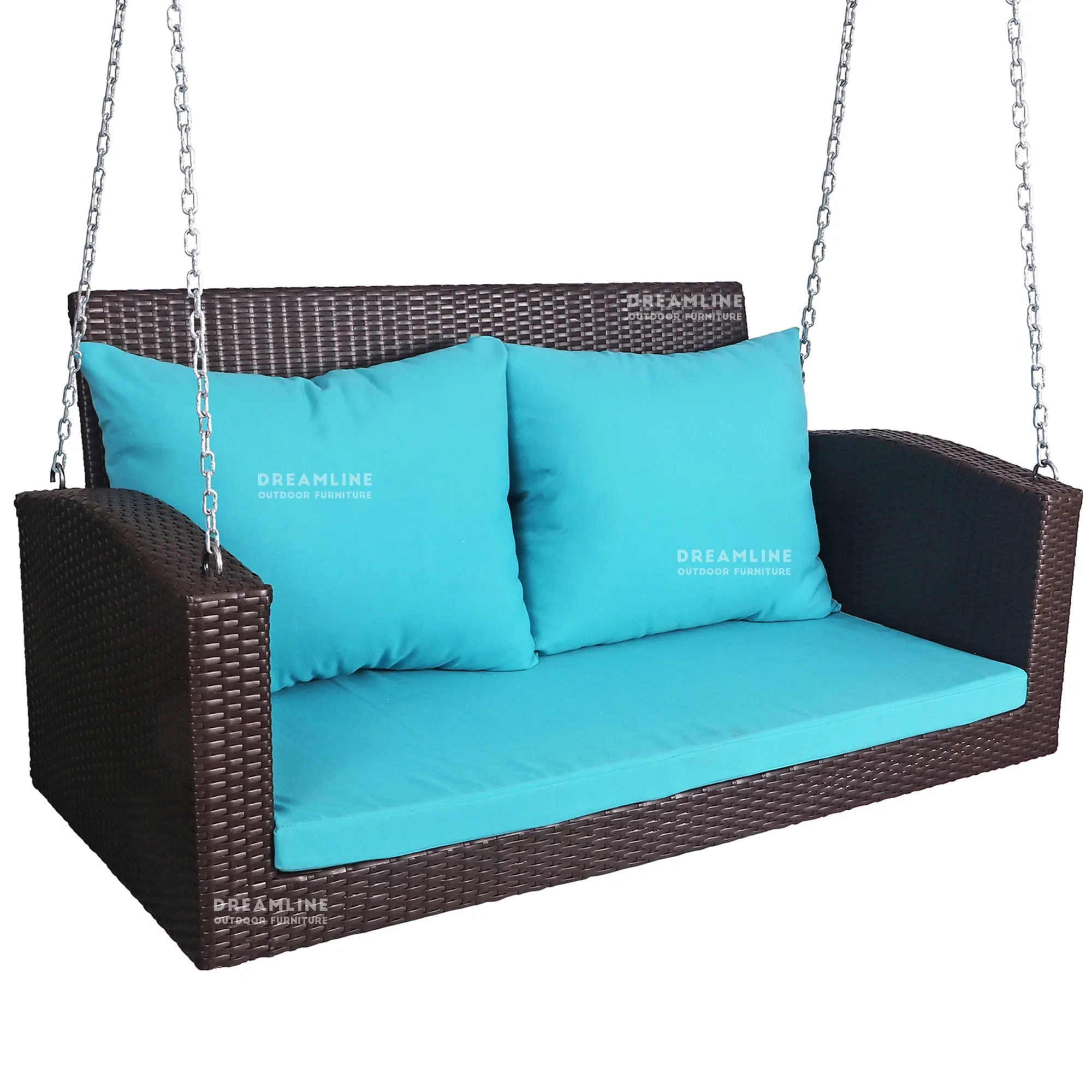 Jero Double Seater Hanging Swing Without Stand For Balcony , Garden Swing (Brown   Sky Blue)