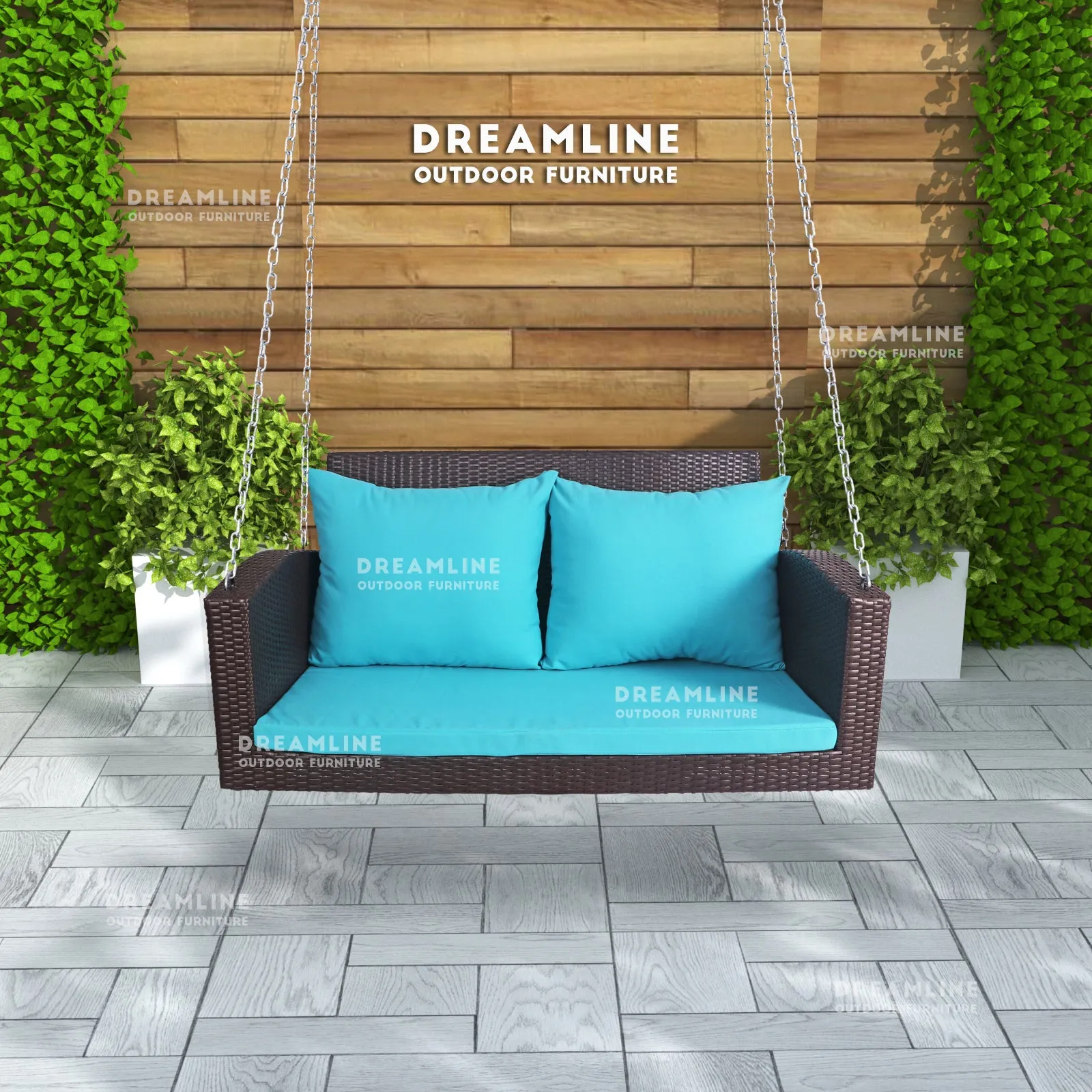 Jero Double Seater Hanging Swing Without Stand For Balcony , Garden Swing (Brown   Sky Blue)
