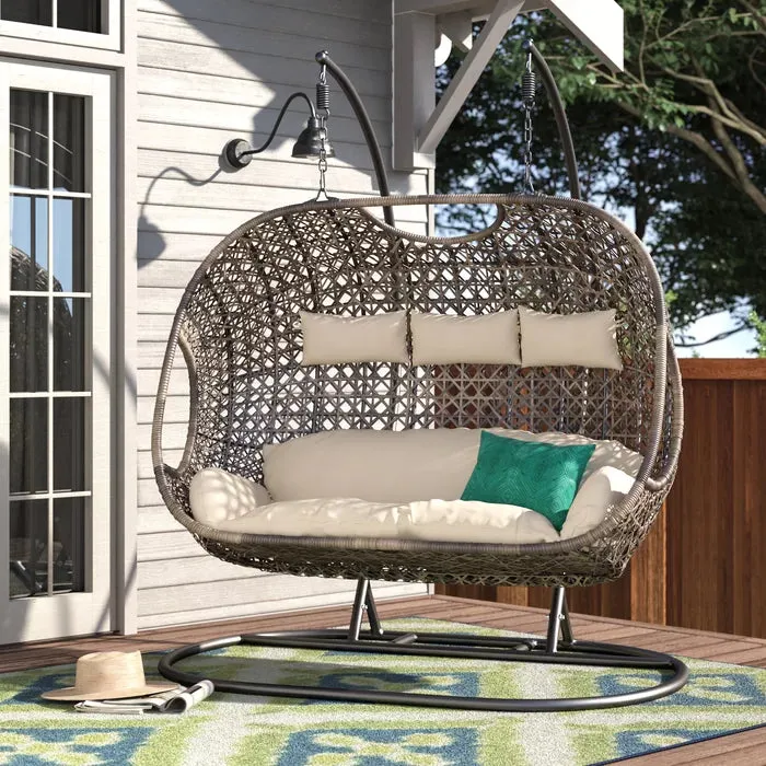 KASA Three Seater Hanging Swing With Stand For Balcony , Garden Swing (Golden)