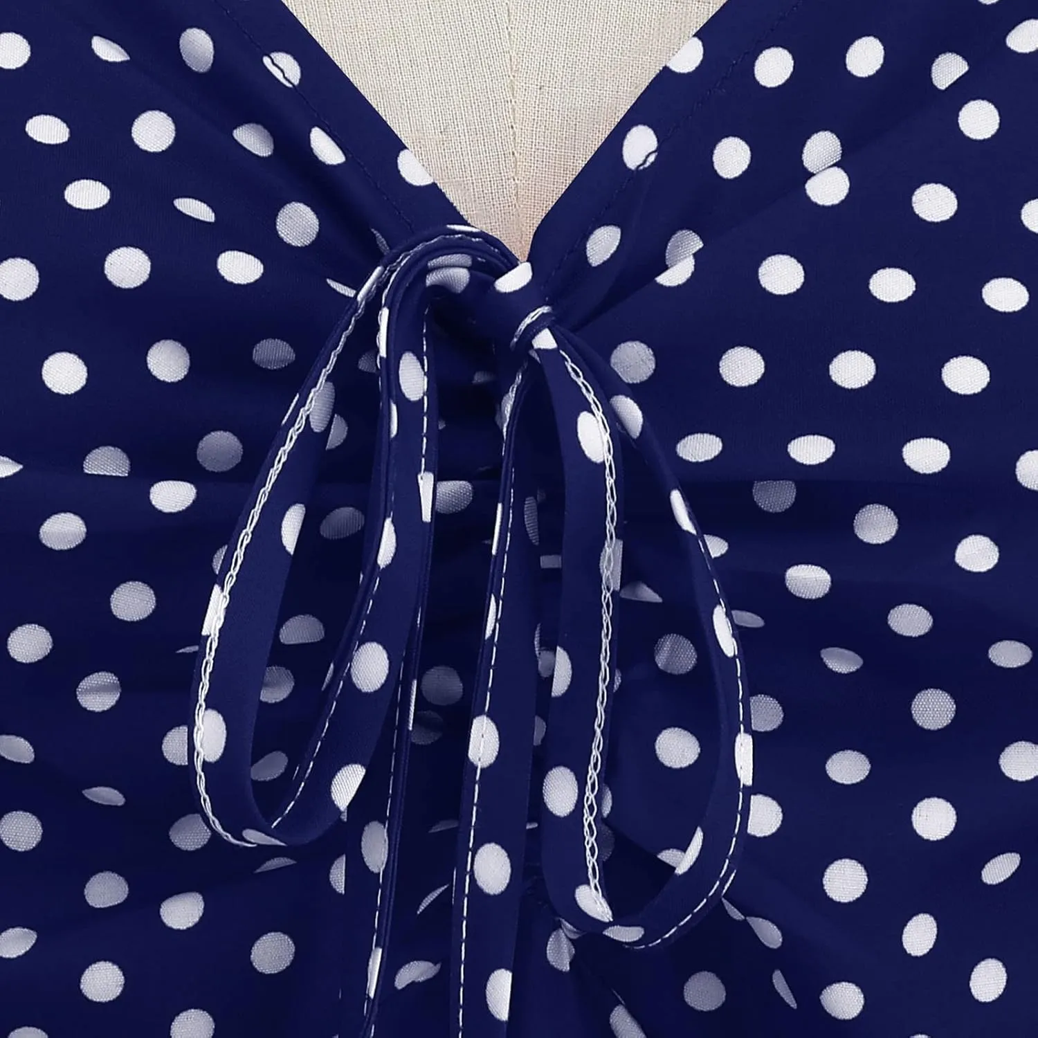 LAWOR Women's Puff Short Sleeve 1950s Dresses Polka Dot Print Tea Dresses V Neck Bowknot Rockabilly Dress Pleated Swing Dress