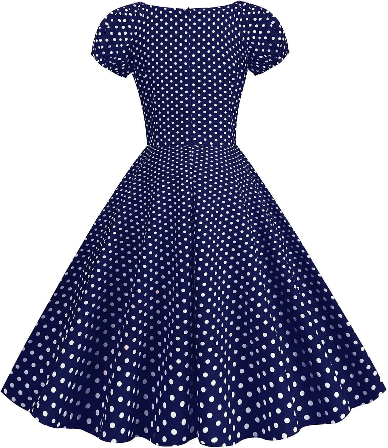 LAWOR Women's Puff Short Sleeve 1950s Dresses Polka Dot Print Tea Dresses V Neck Bowknot Rockabilly Dress Pleated Swing Dress
