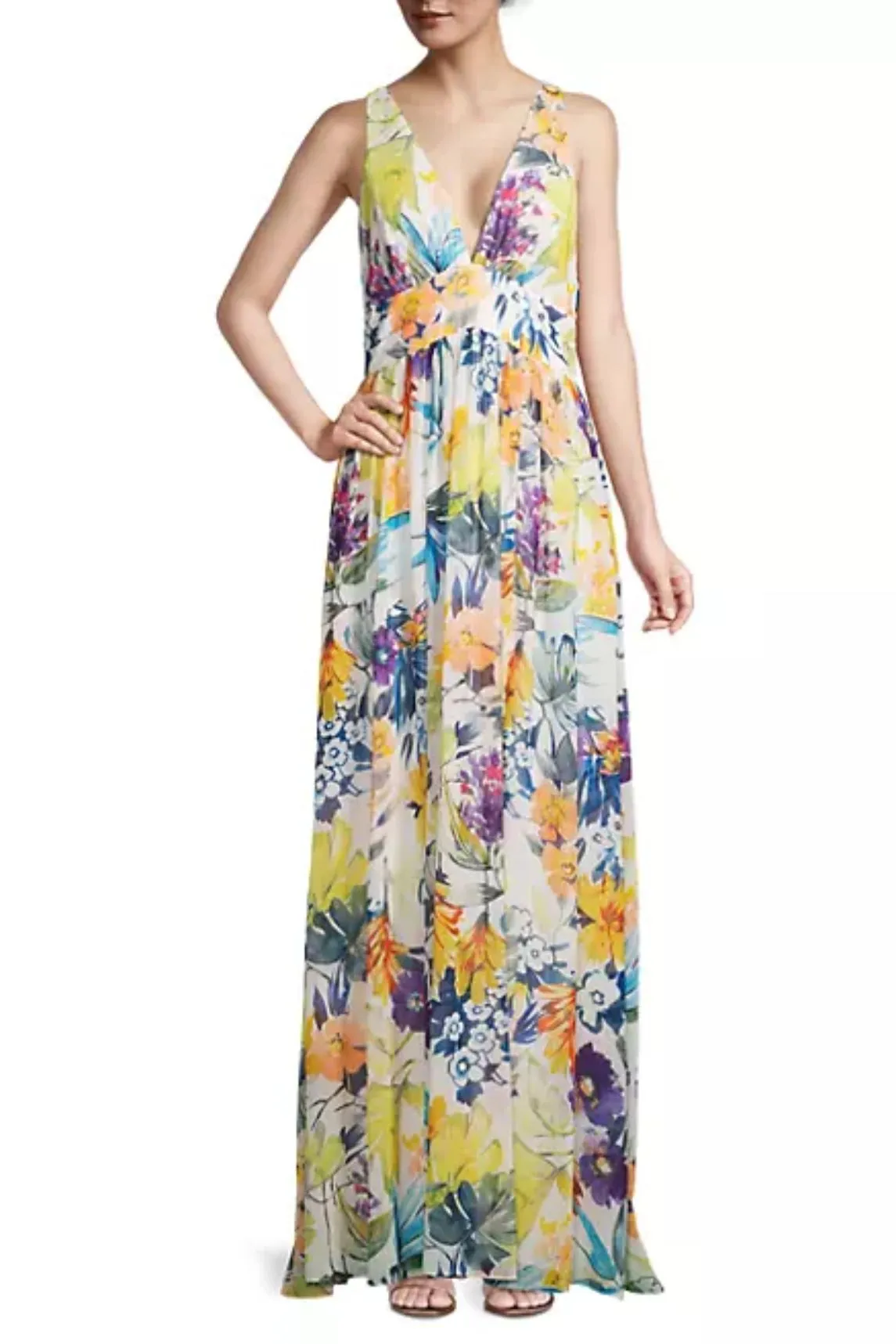 Liv Foster Floral Chiffon Sleeveless Gown