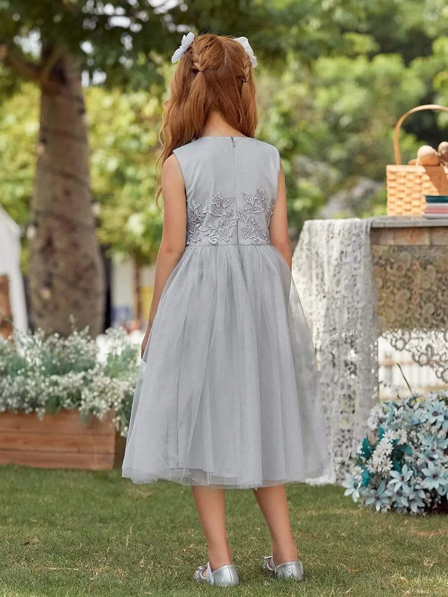 Lovely A-Line Tulle Floral Appliqued Flower Girl Dress for Wedding