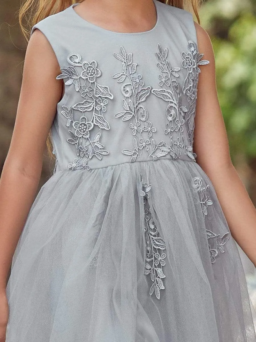 Lovely A-Line Tulle Floral Appliqued Flower Girl Dress for Wedding