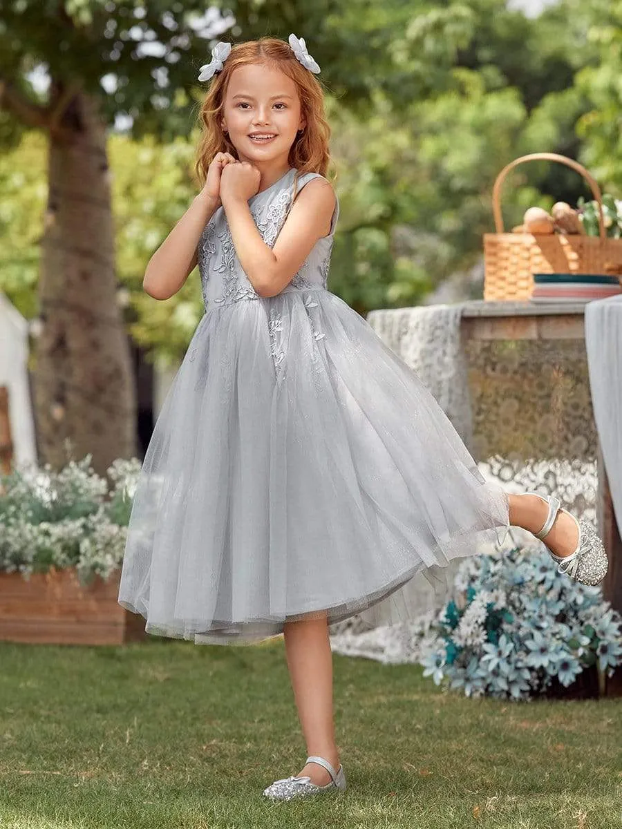 Lovely A-Line Tulle Floral Appliqued Flower Girl Dress for Wedding