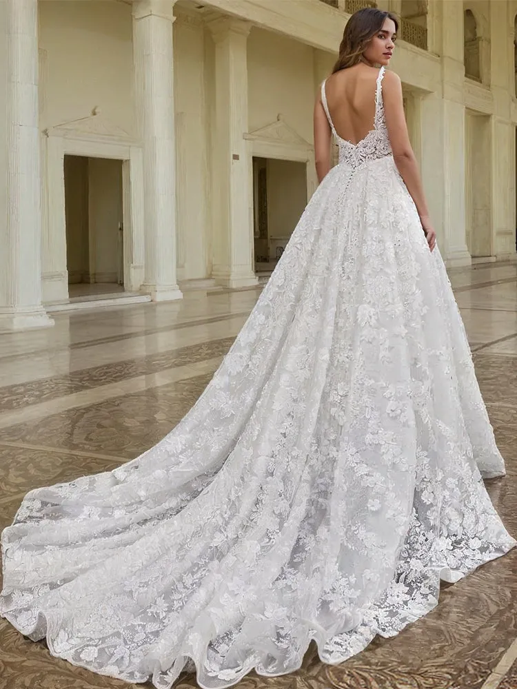 Luxury Ivory Sleeveless Spaghetti Straps Wedding Gown