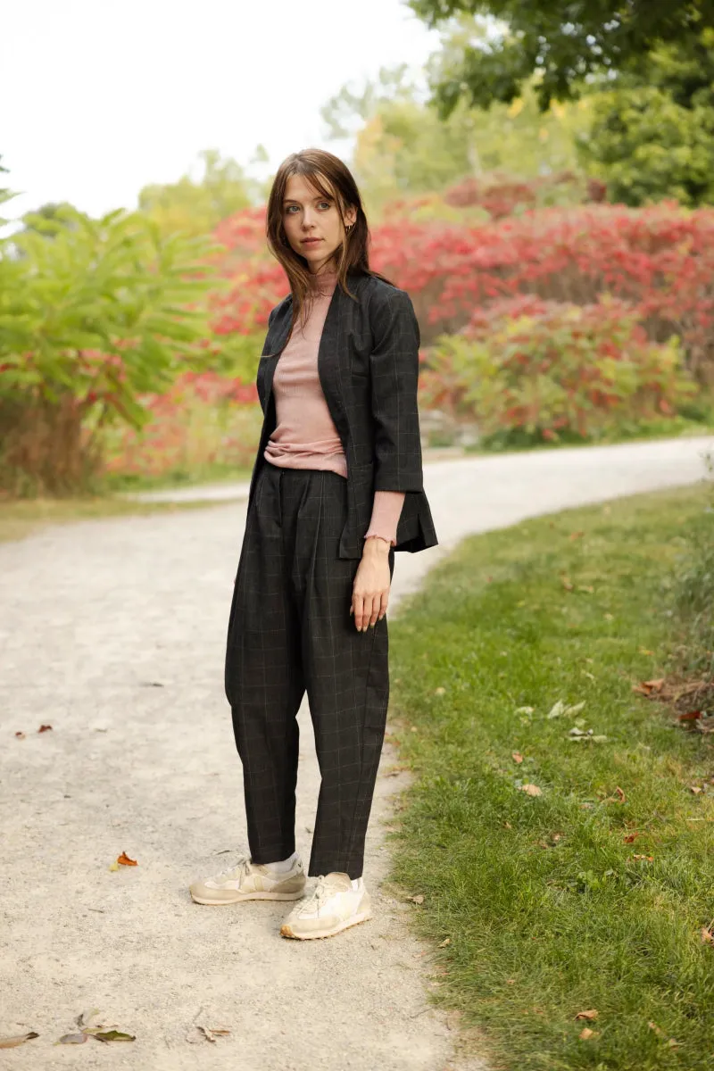 Meemoza Reclaimed Wool Cardigan (Charcoal Check)