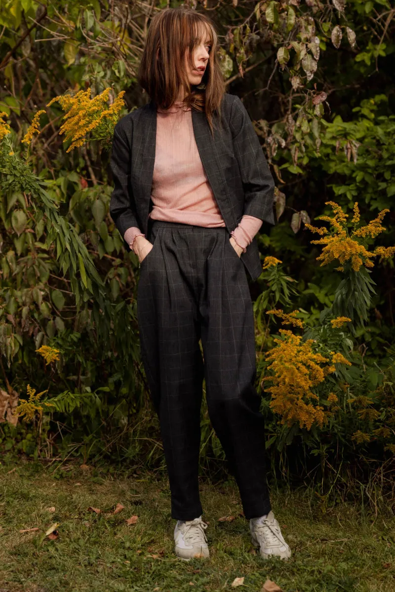 Meemoza Reclaimed Wool Cardigan (Charcoal Check)