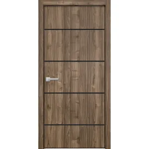 Modern Wood Interior Door with Hardware | Planum 0015 Walnut | Single Panel Frame Trims | Bathroom Bedroom Sturdy Doors