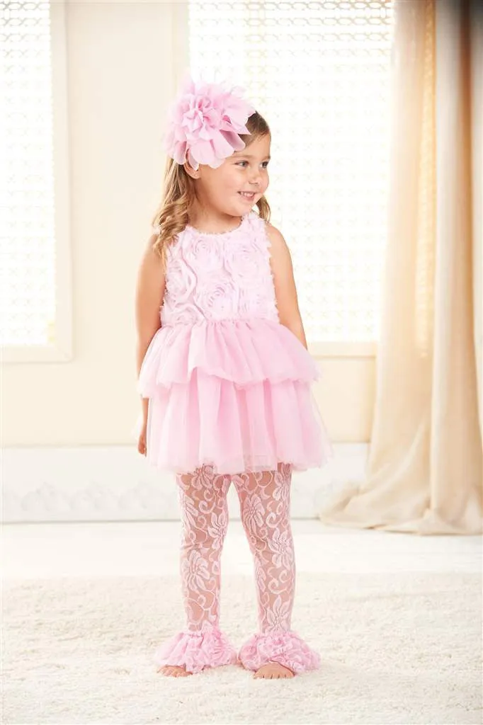 Mud Pie Pink Rosette Dress with Leggings