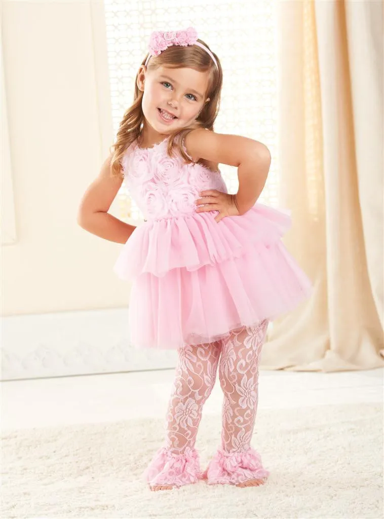 Mud Pie Pink Rosette Dress with Leggings