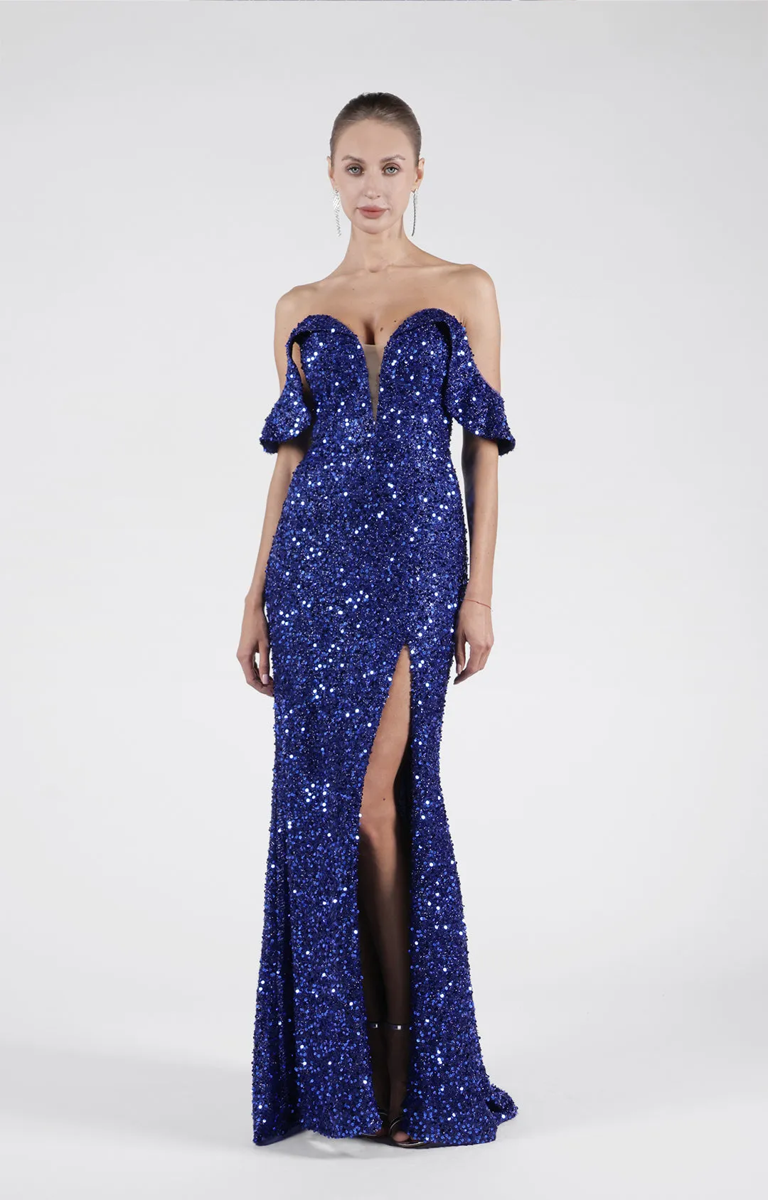 Off-Shoulder Sequins High Split Wrap Hip Dresses