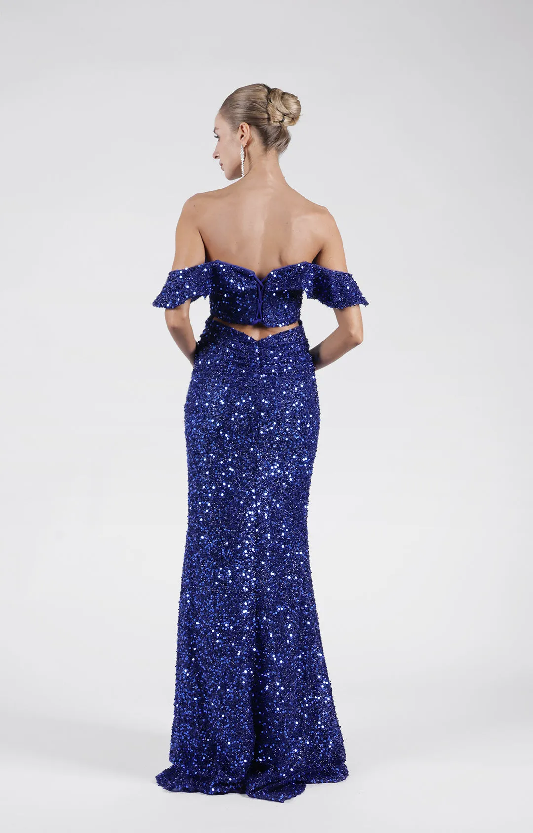 Off-Shoulder Sequins High Split Wrap Hip Dresses