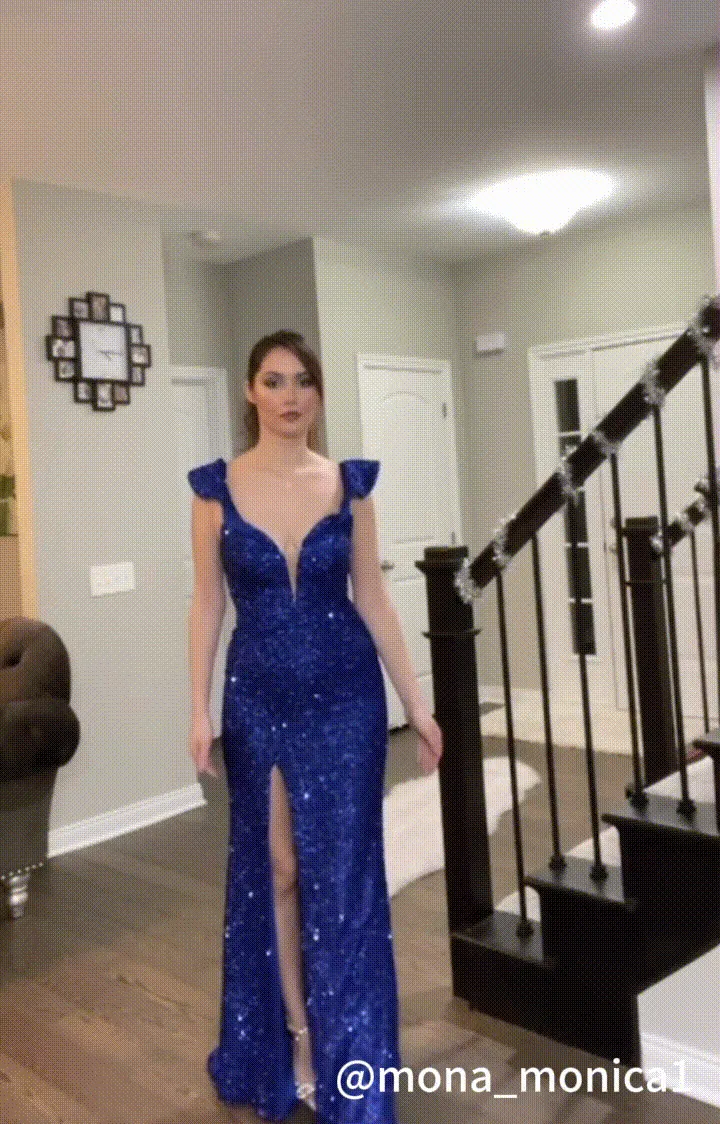Off-Shoulder Sequins High Split Wrap Hip Floor Length Dresses