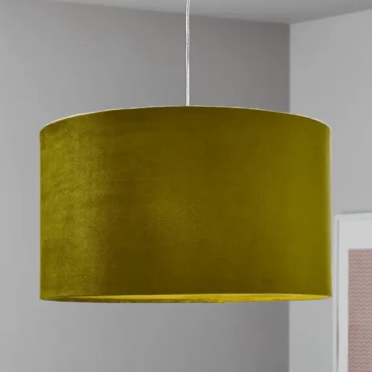 Olive Green Velvet Drum Light Shade 35cm