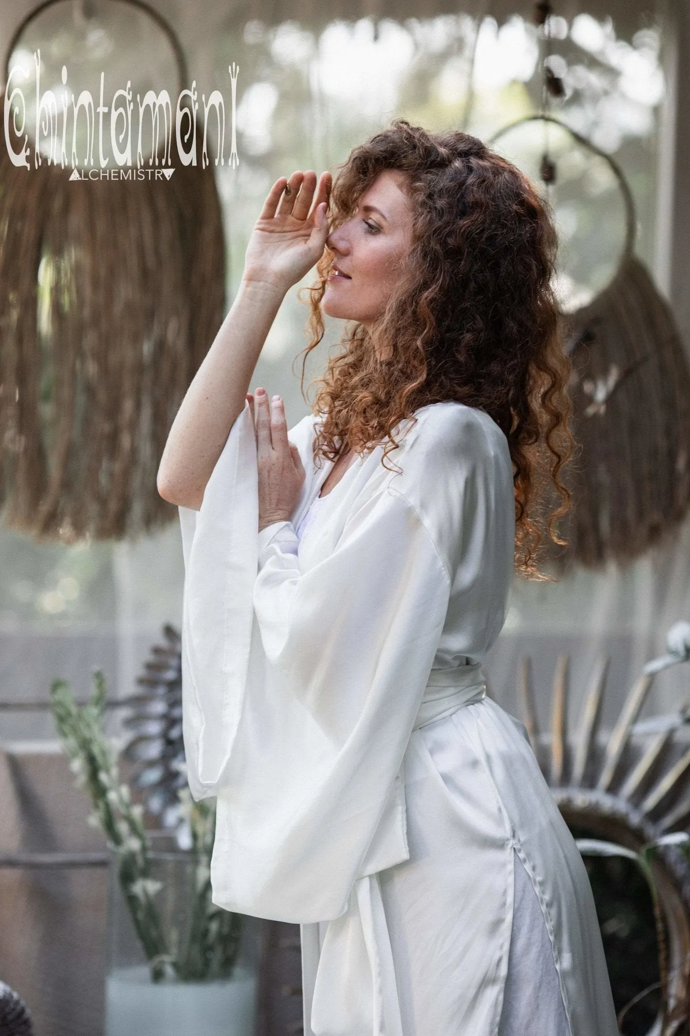 Pure Silk Kimono Cardigan for Woman / Natural Silk Wrap Robe with Belt / White