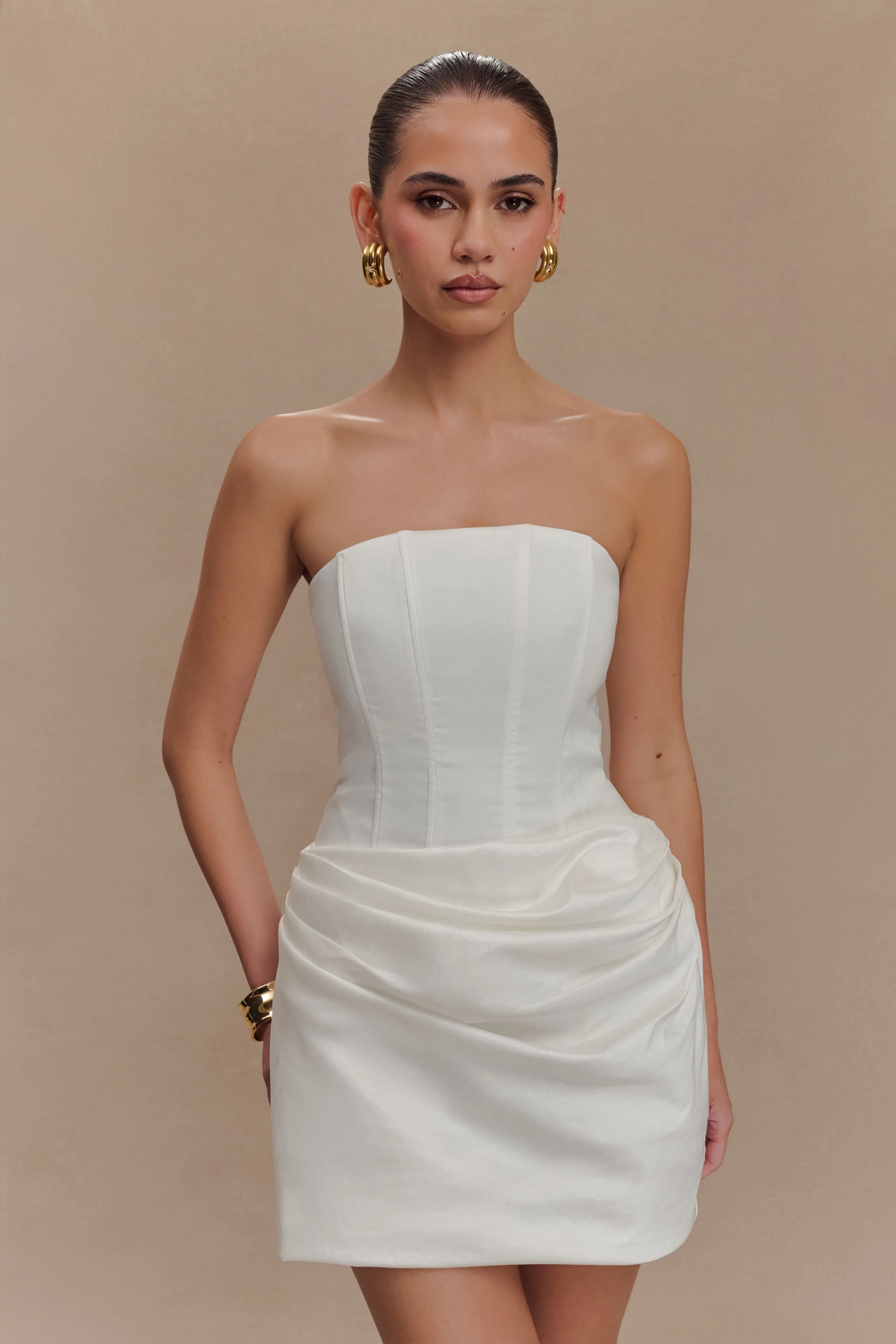 Sasha Taffeta Strapless Corset Mini Dress - White