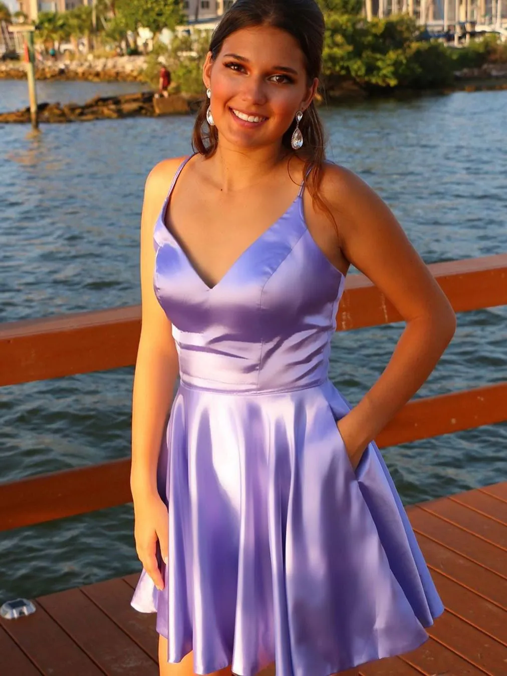 Sexy Satin Spaghetti Straps Neckline Short A-line Homecoming Dresses HD161