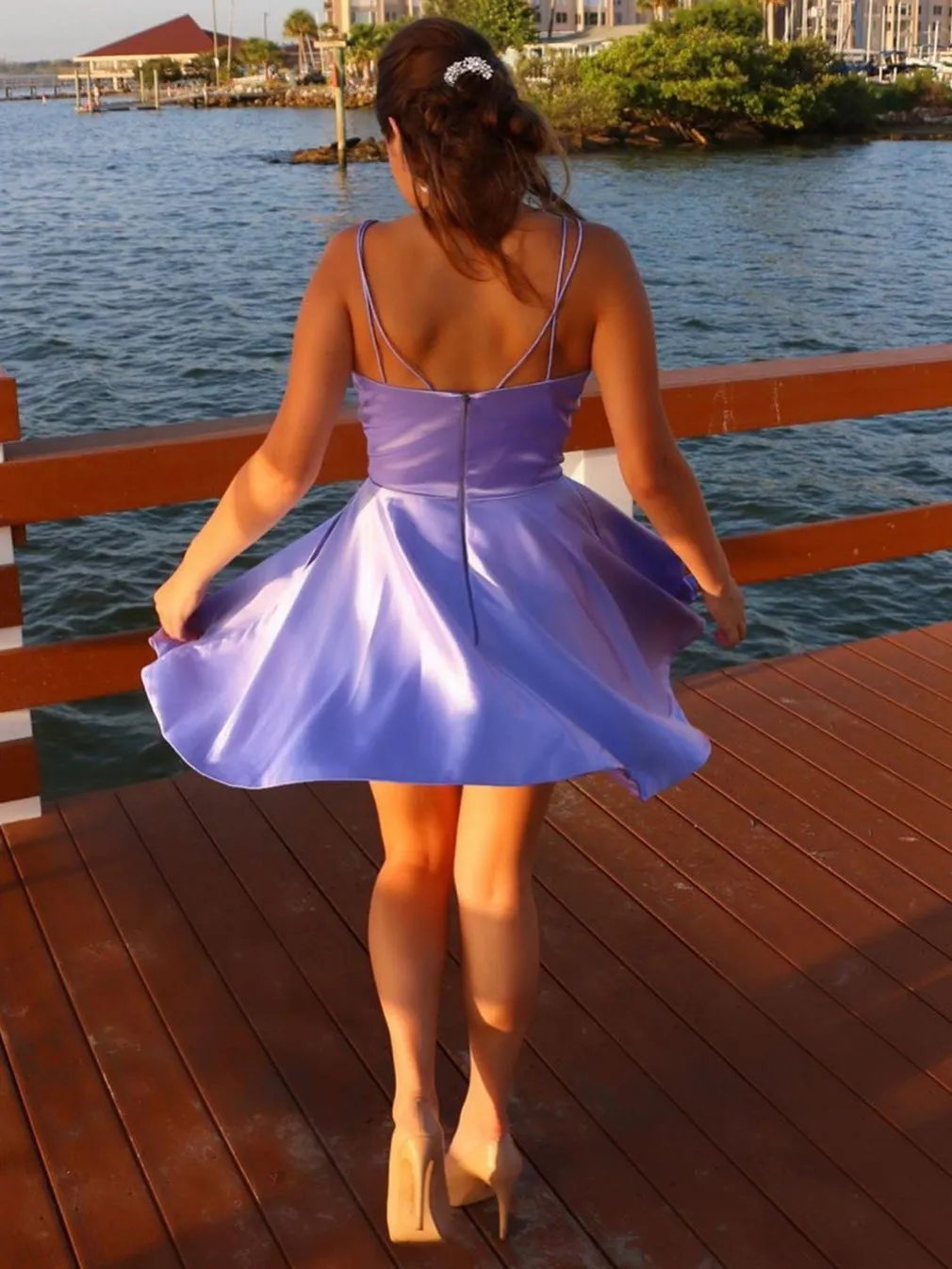 Sexy Satin Spaghetti Straps Neckline Short A-line Homecoming Dresses HD161