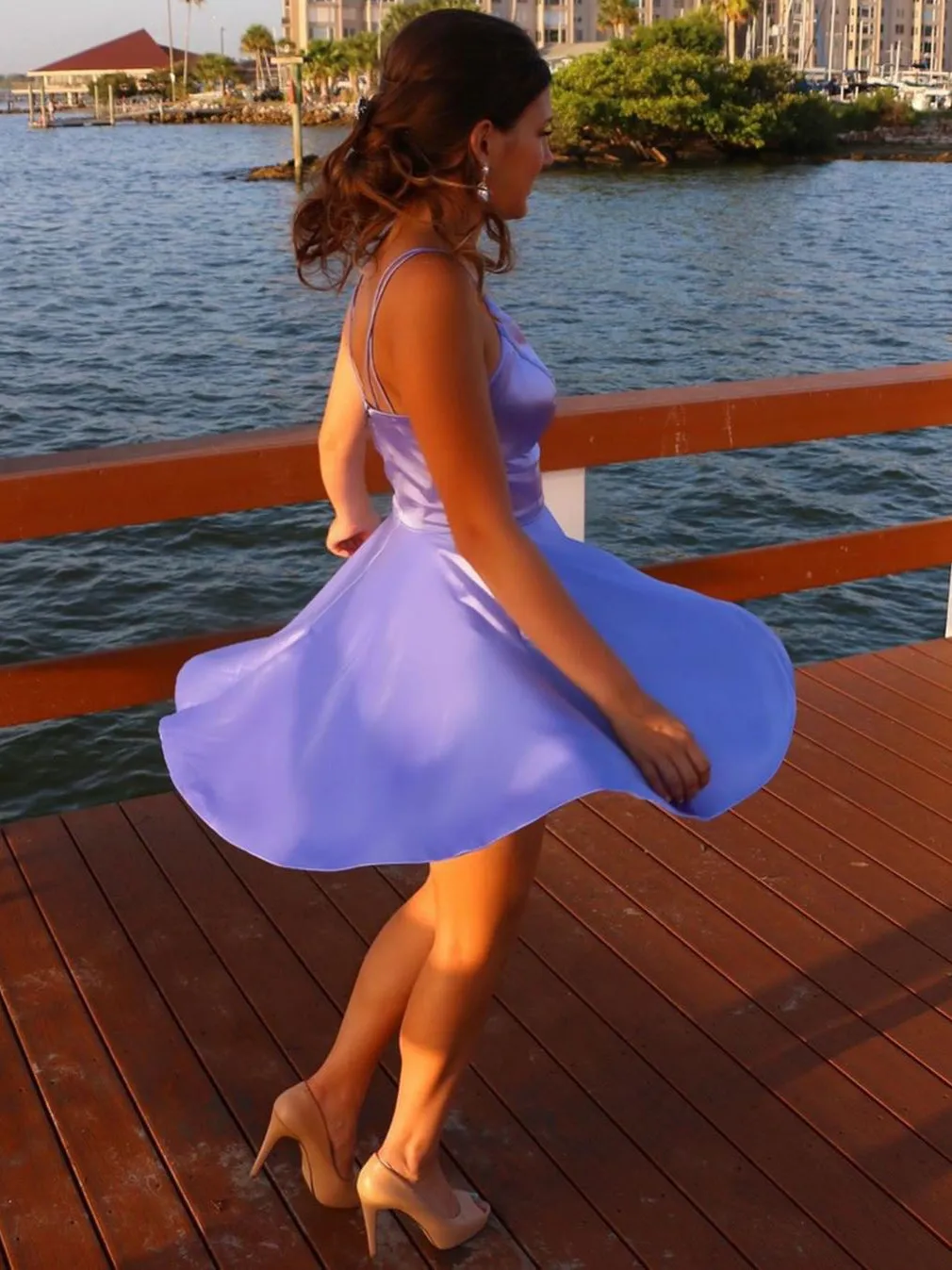 Sexy Satin Spaghetti Straps Neckline Short A-line Homecoming Dresses HD161