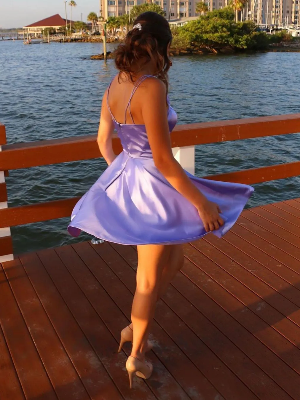 Sexy Satin Spaghetti Straps Neckline Short A-line Homecoming Dresses HD161